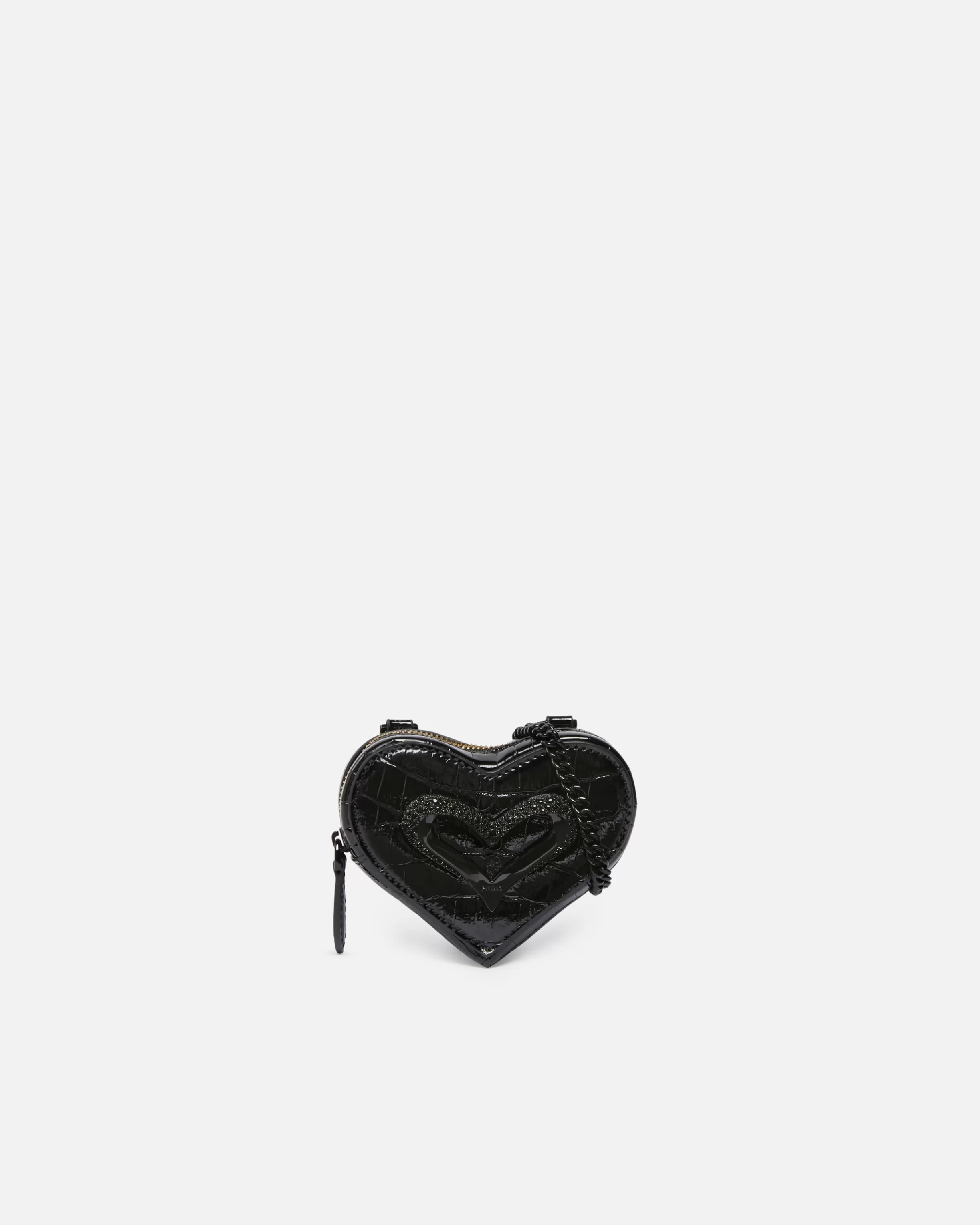 PINKO Black crocodile-print patent heart-shaped coin purse