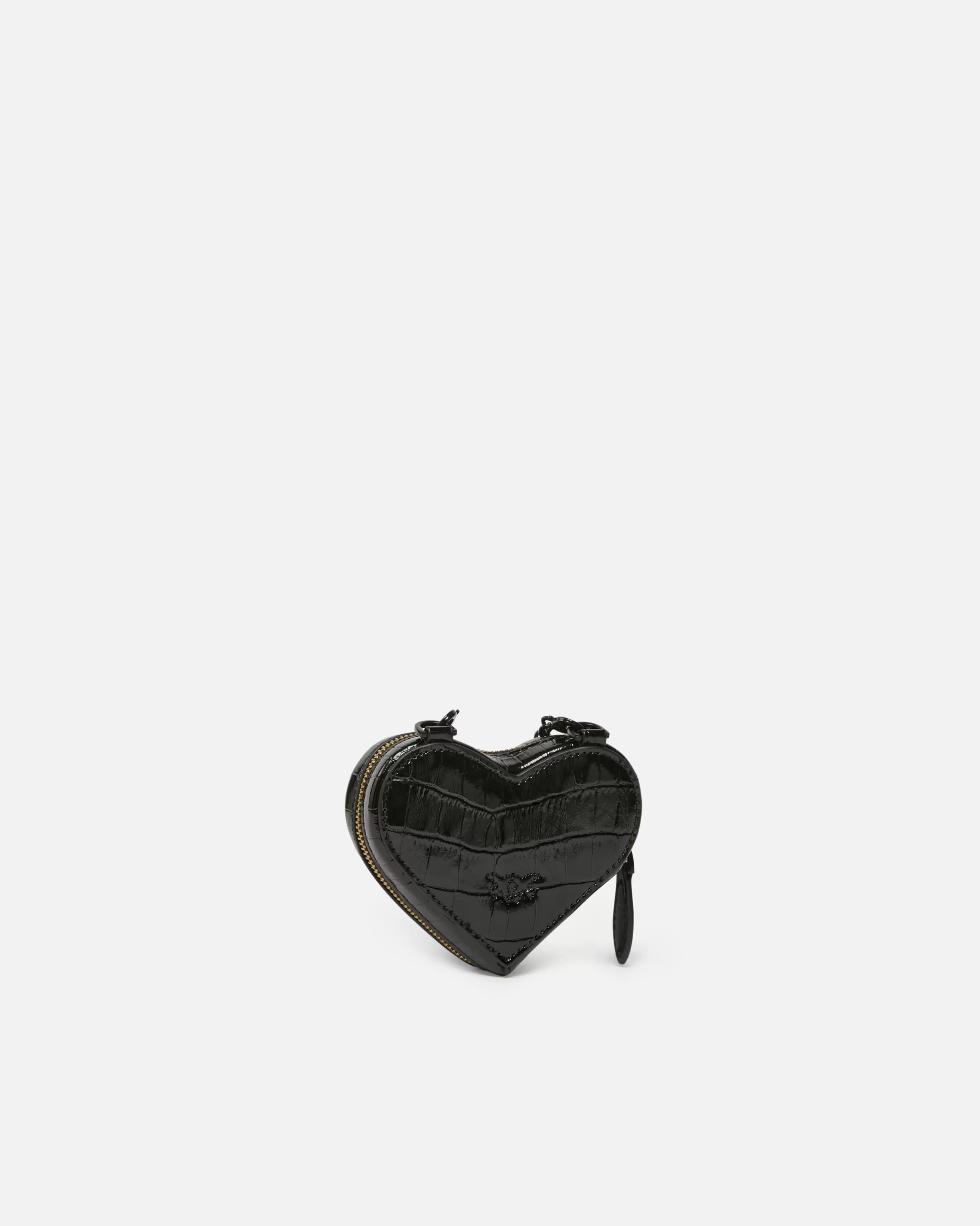 PINKO Black crocodile-print patent heart-shaped coin purse