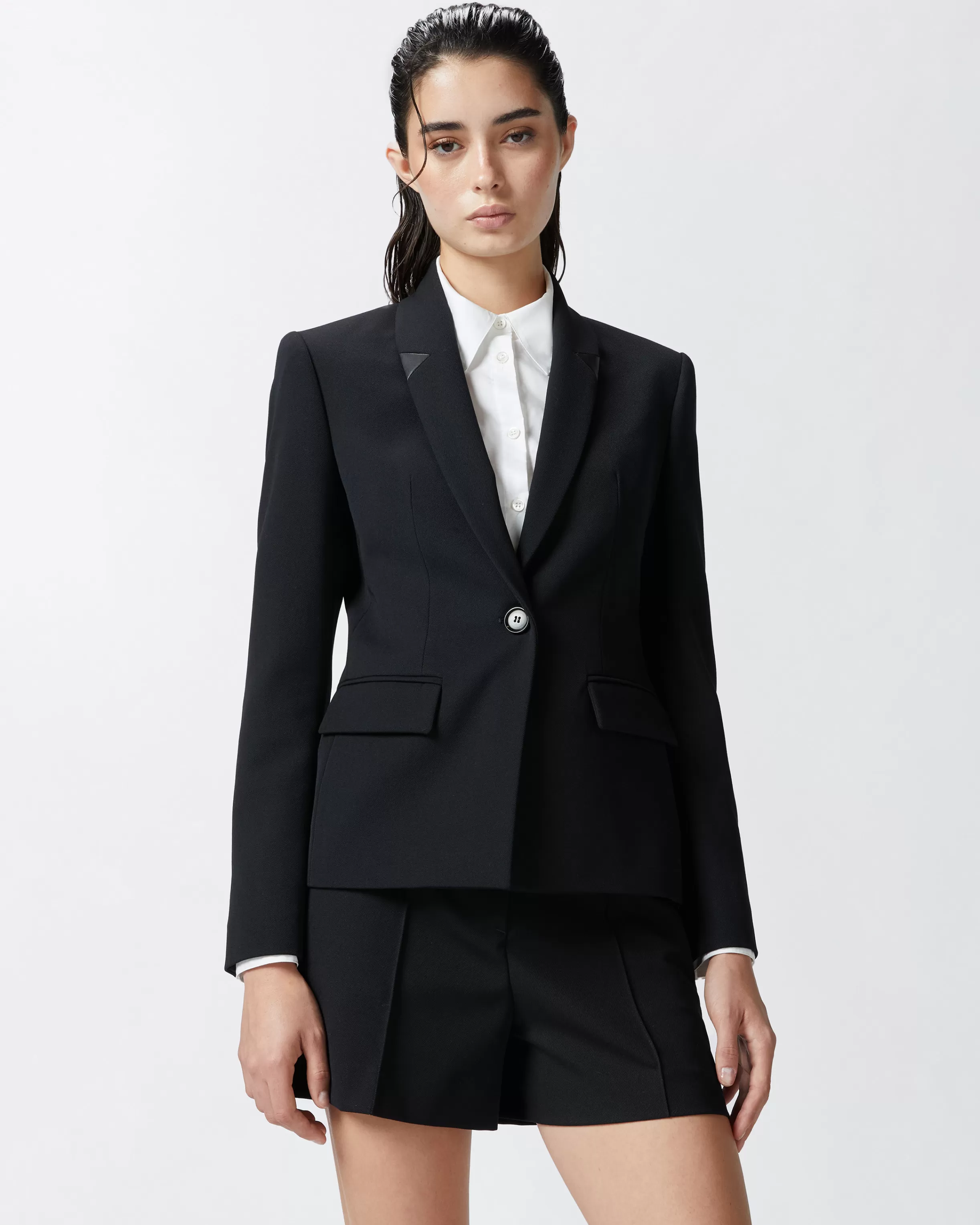 PINKO Black single-breasted wool twill blazer