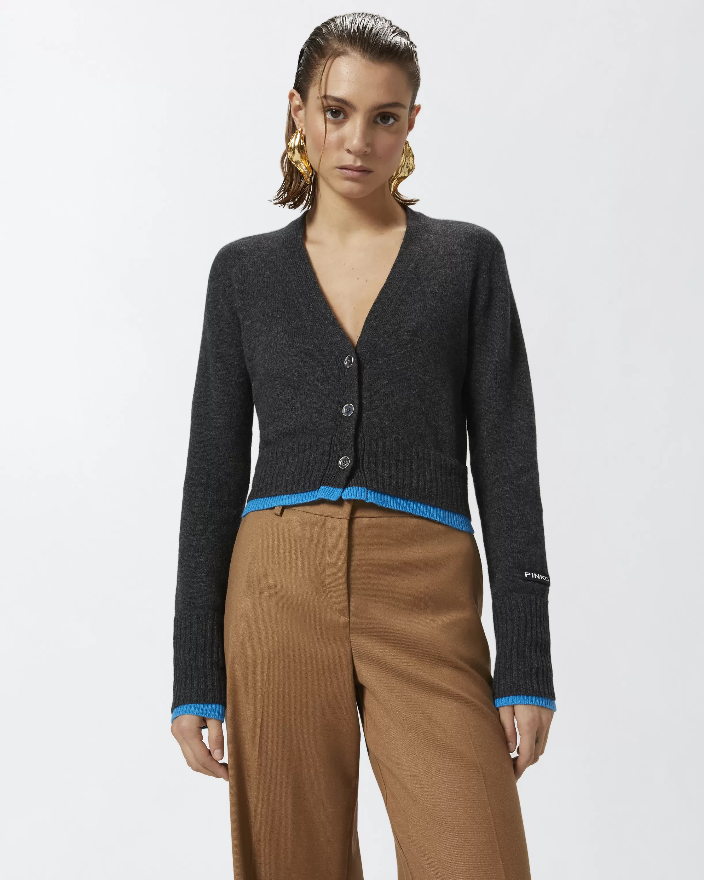 PINKO Cashmere wool cropped cardigan with contrasts