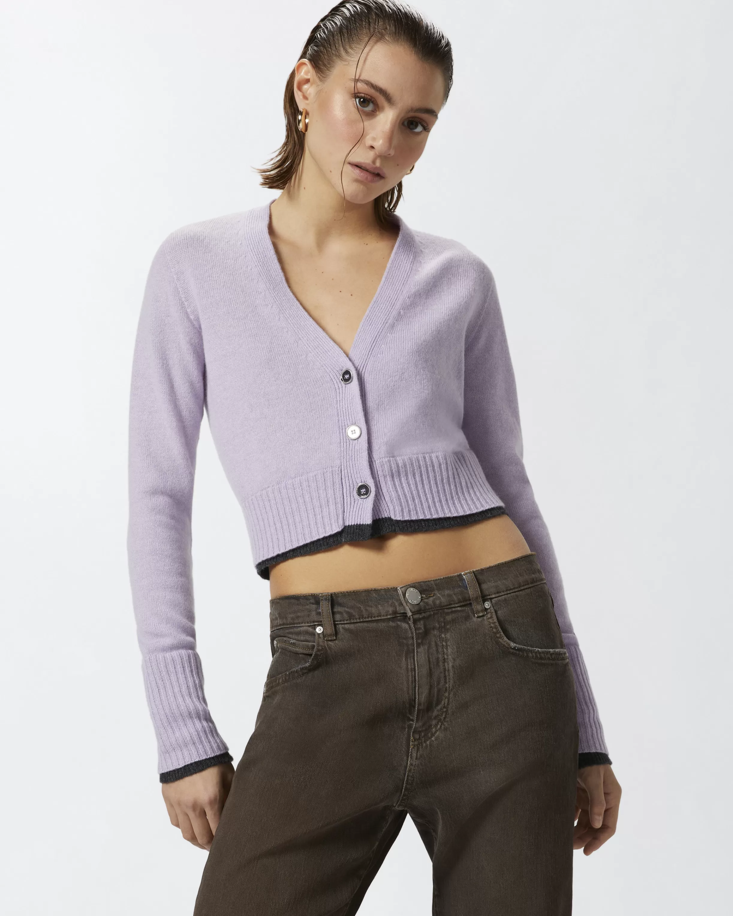 PINKO Cashmere wool cropped cardigan with contrasts