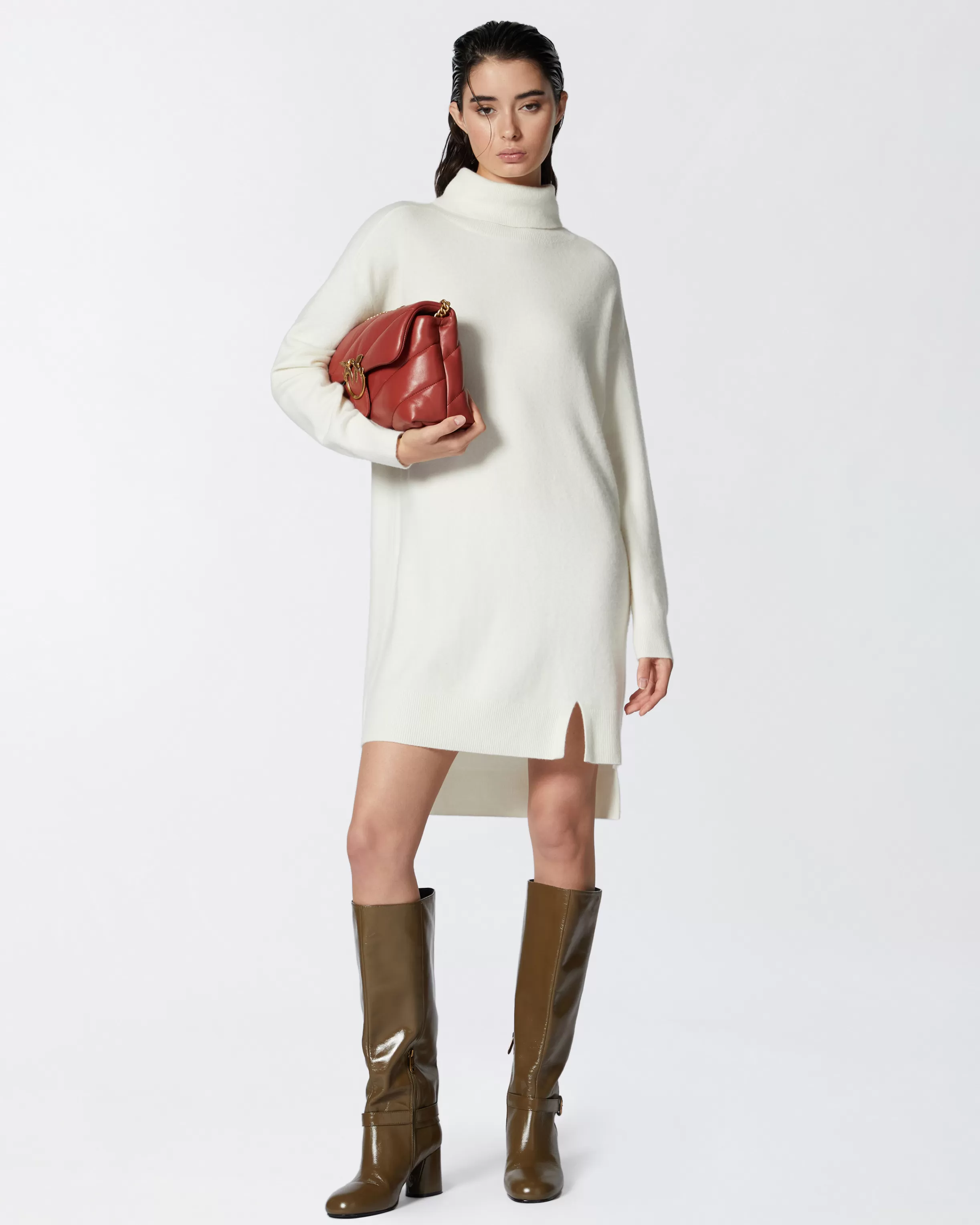 PINKO Cashmere-blend turtleneck dress with front slit