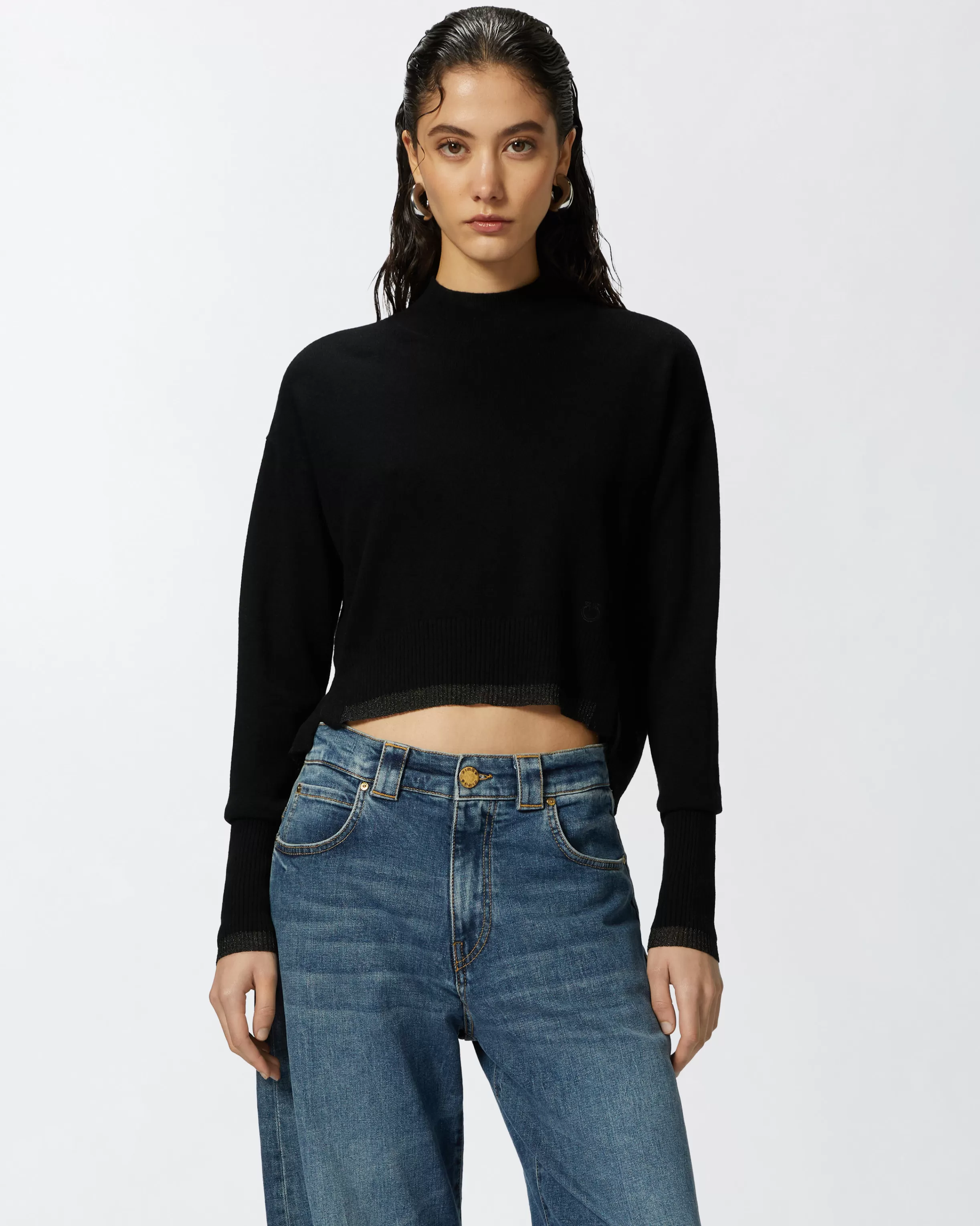 PINKO Cashmere-blend turtleneck with metallic cuffs