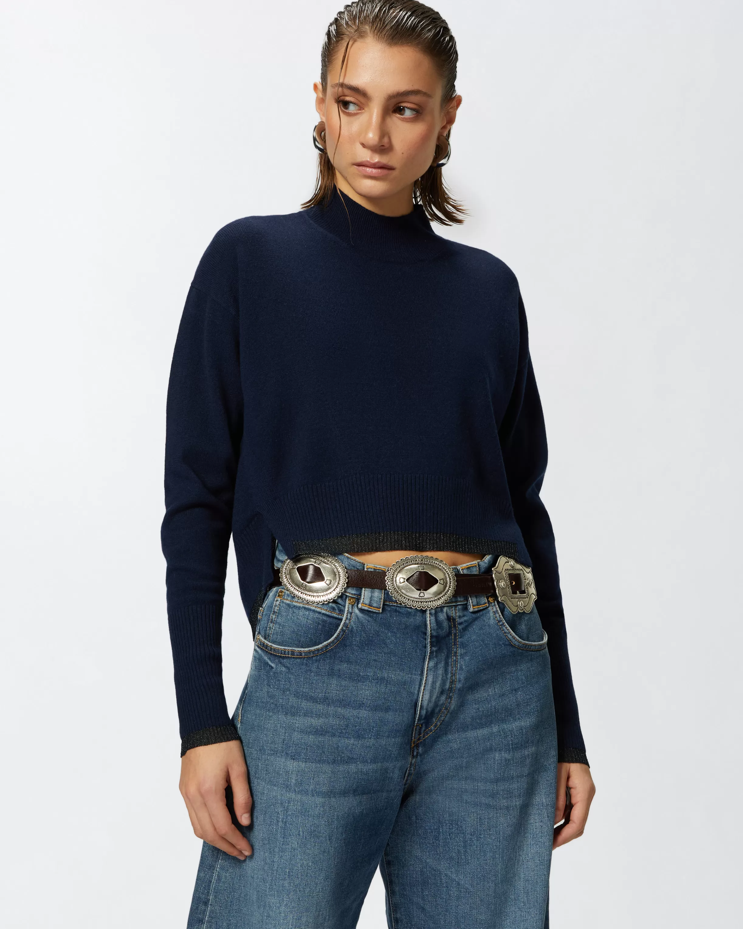 PINKO Cashmere-blend turtleneck with metallic cuffs