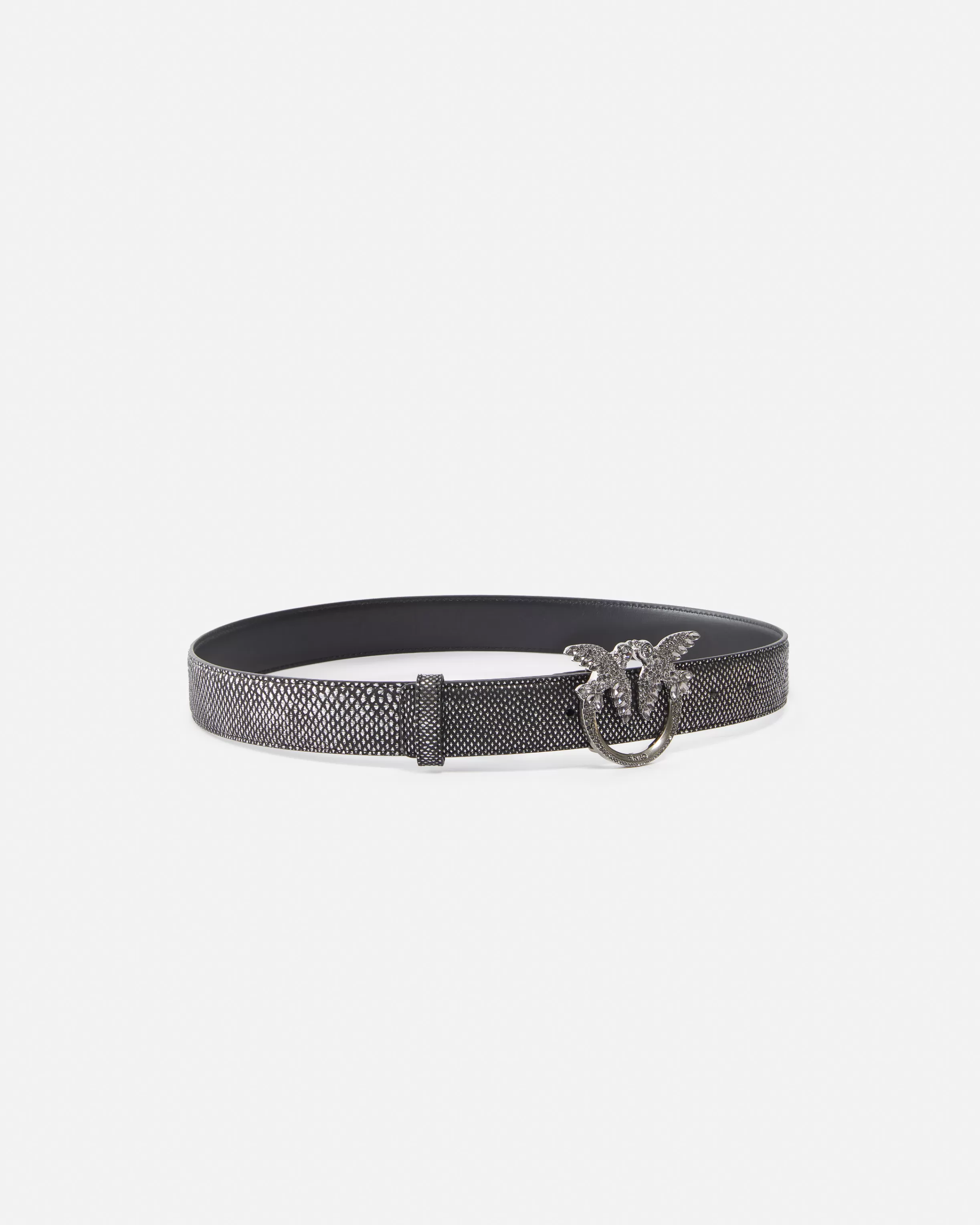 PINKO 3cm laminated python belt with rhinestone buckle Galleria.