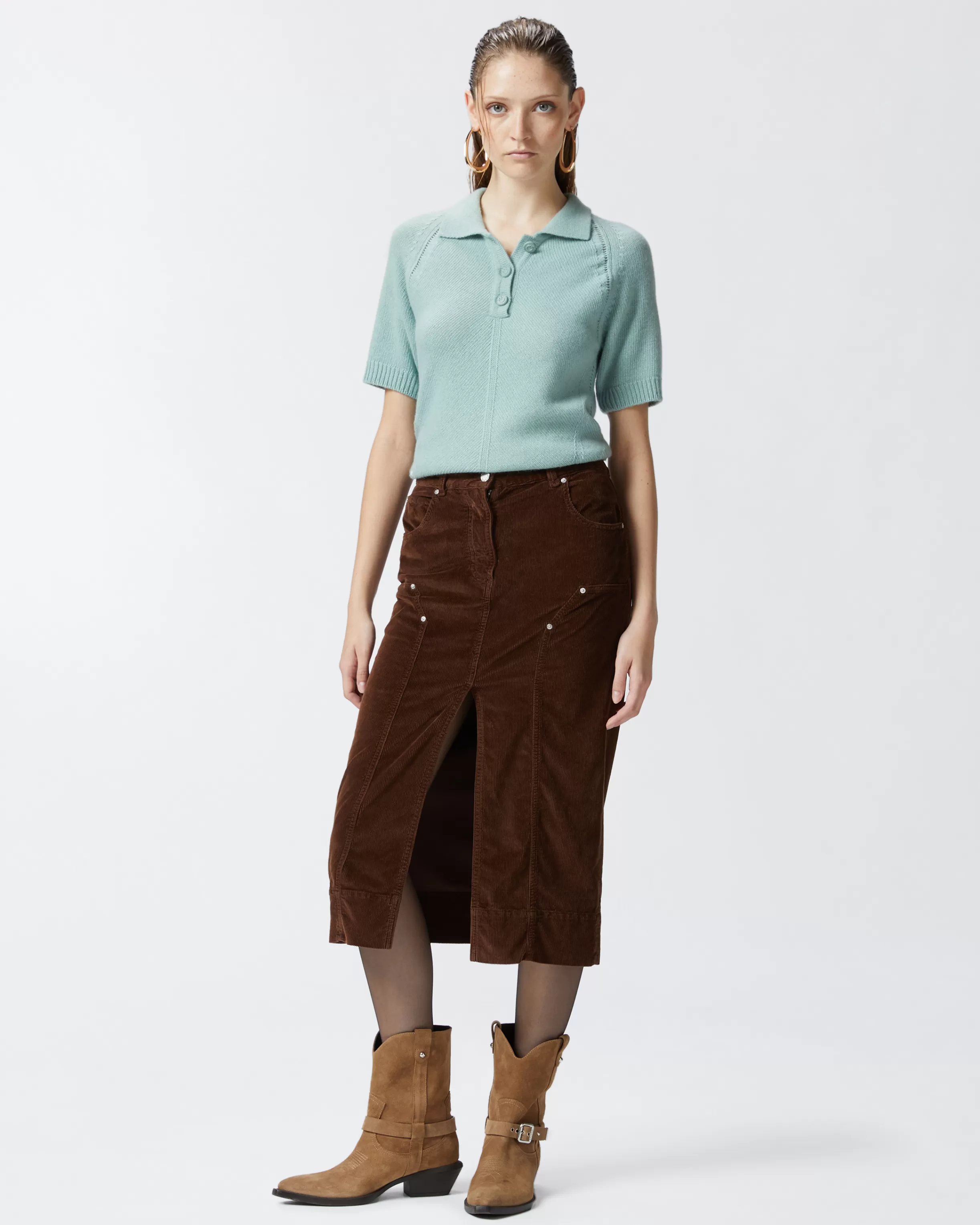 PINKO Corduroy midi skirt with slit