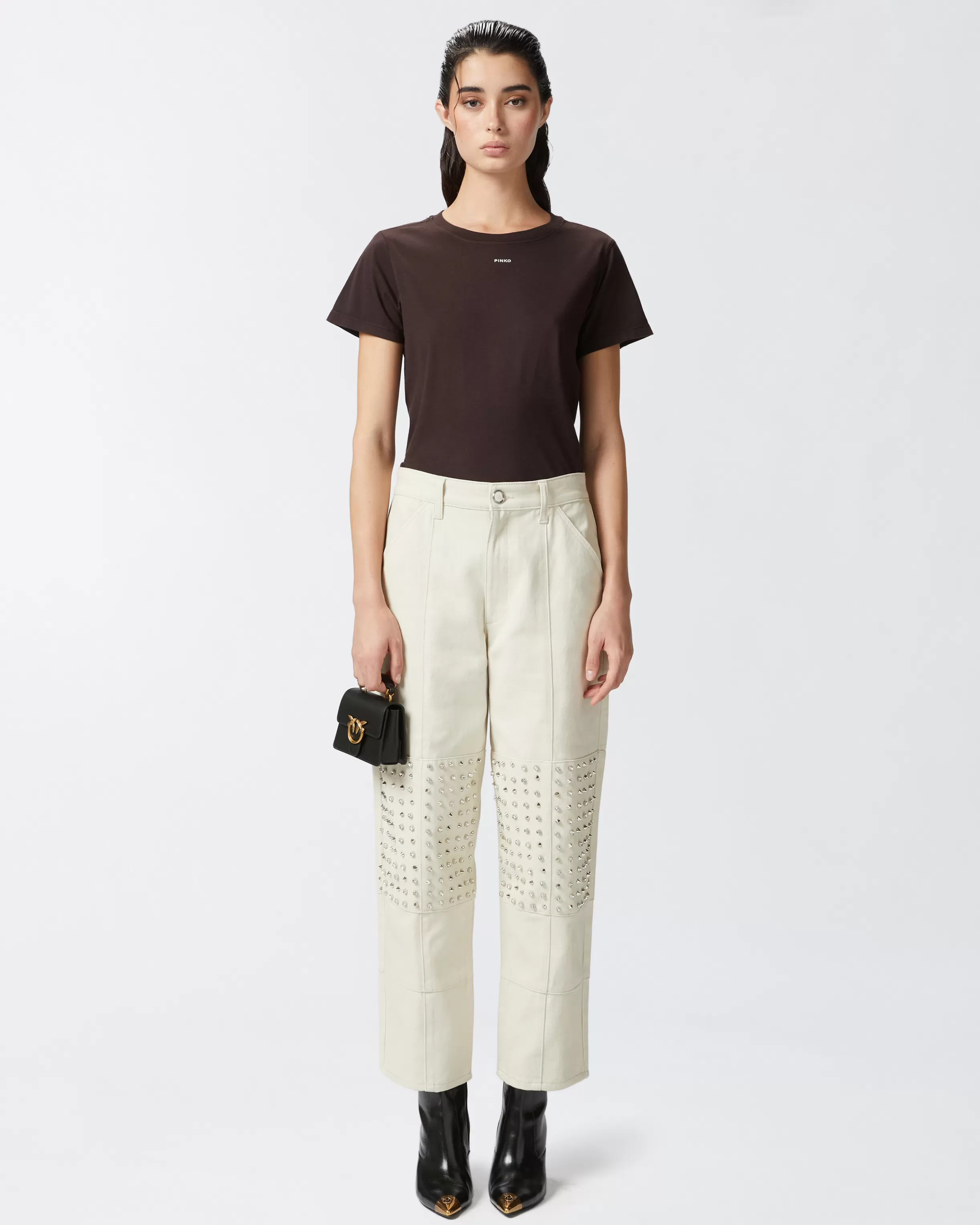 PINKO Cotton bull trousers with pointed studs