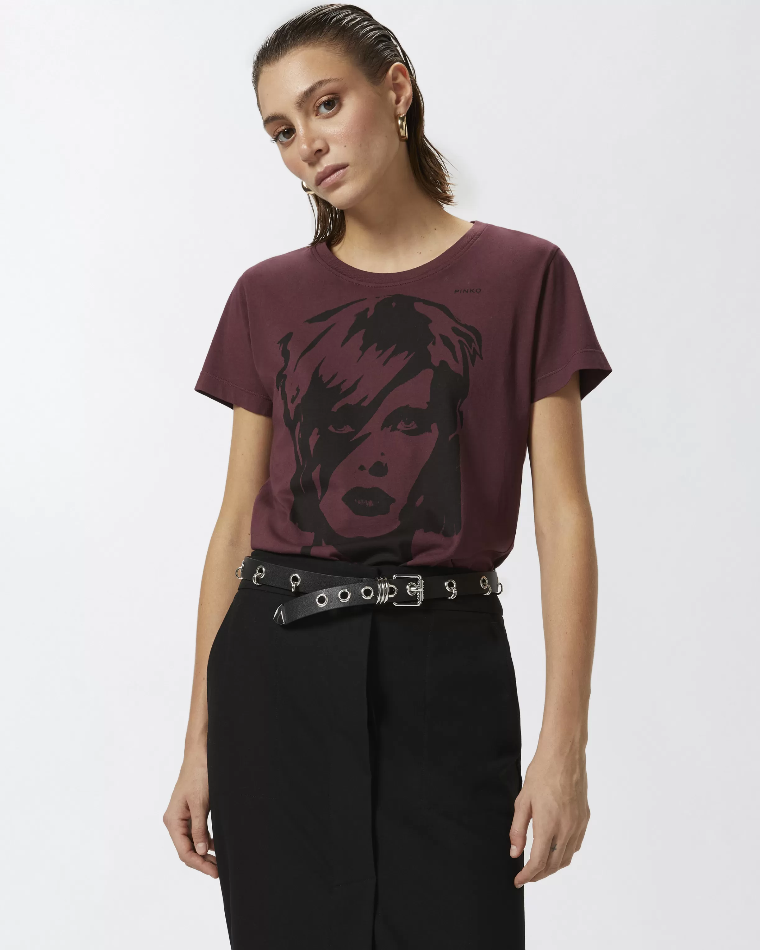 PINKO Cotton jersey T-shirt with rock'n'roll print