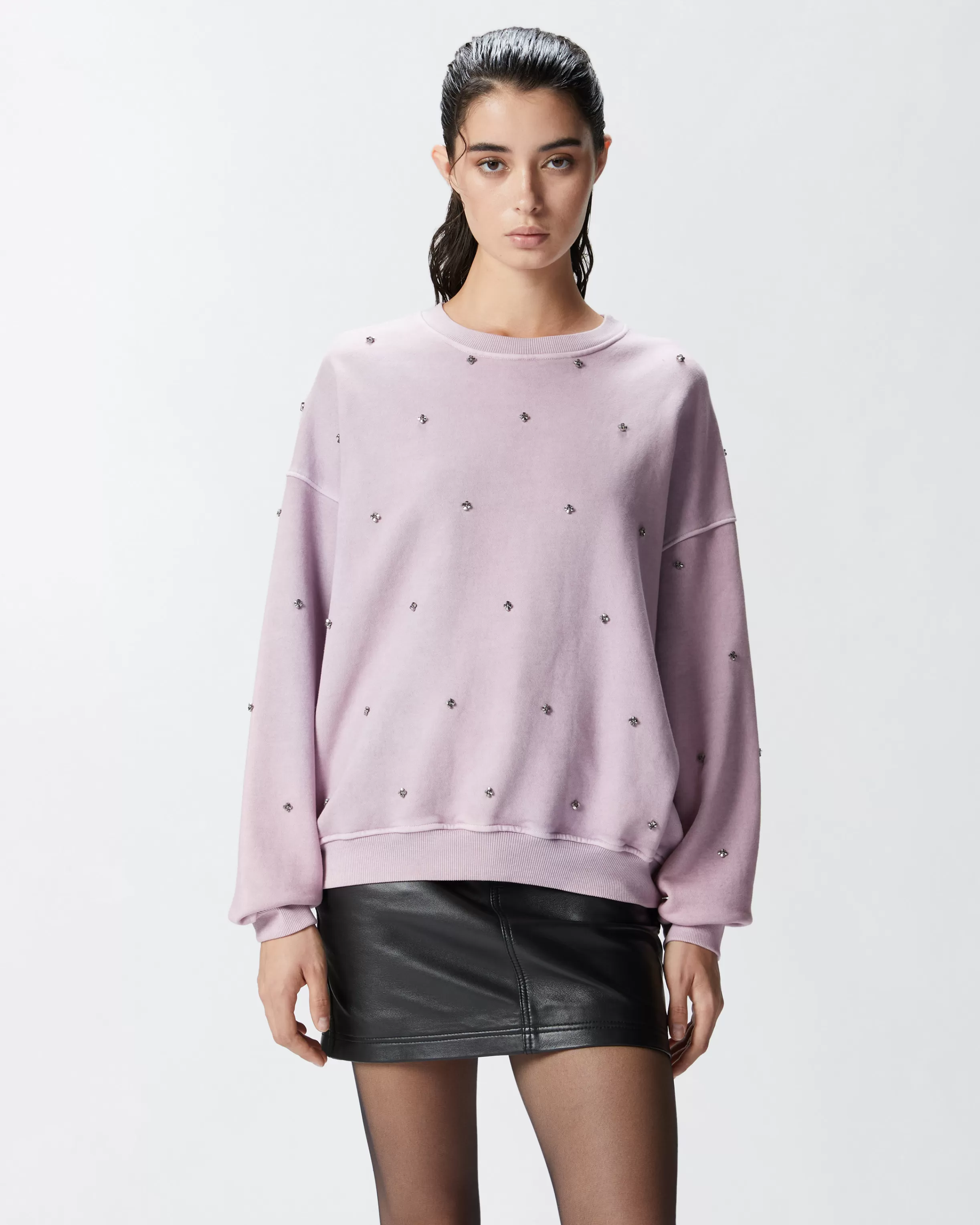 PINKO Cotton sweatshirt with mini jewel embroidery