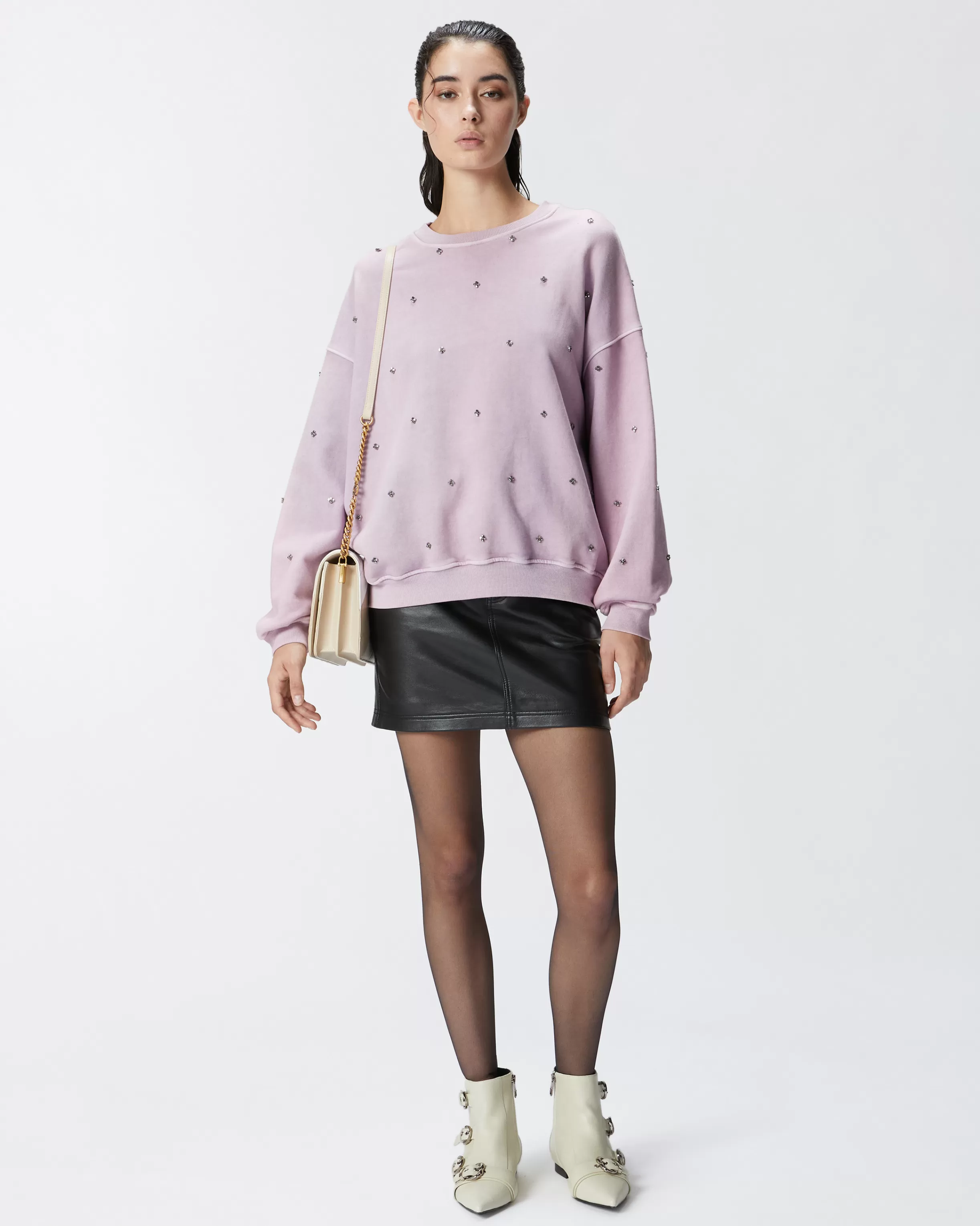 PINKO Cotton sweatshirt with mini jewel embroidery