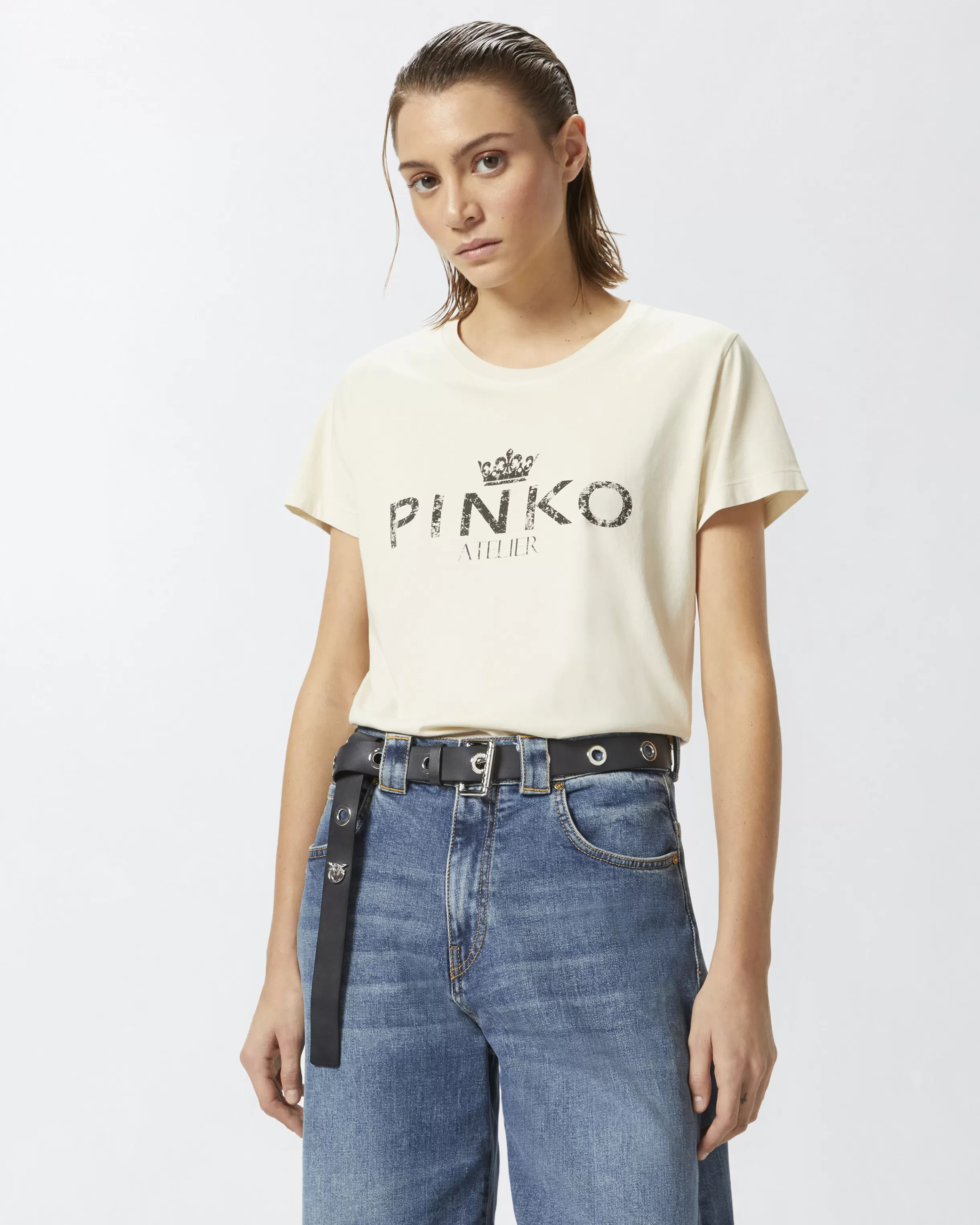 PINKO Cotton T-shirt with Atelier print