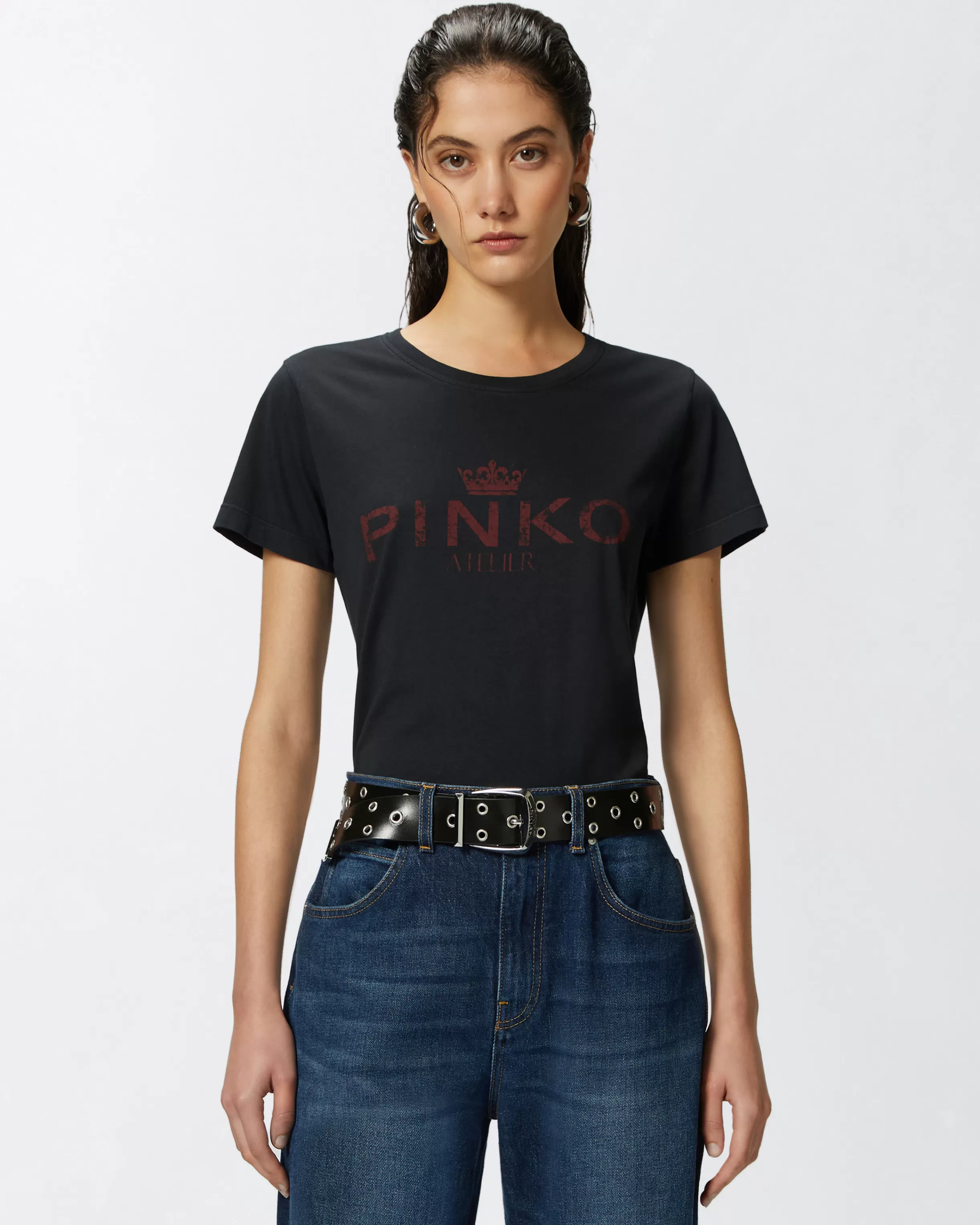 PINKO Cotton T-shirt with Atelier print