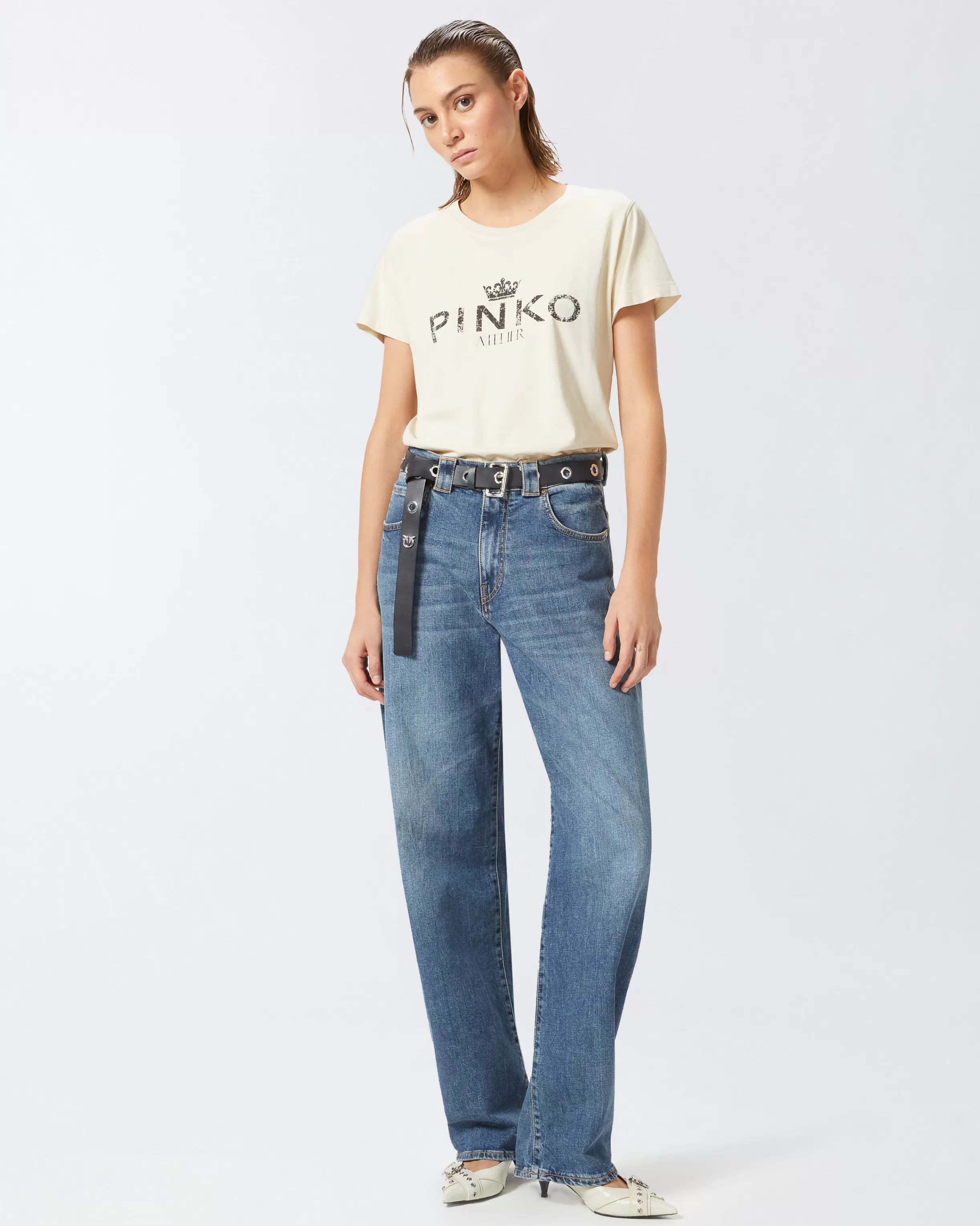 PINKO Cotton T-shirt with Atelier print