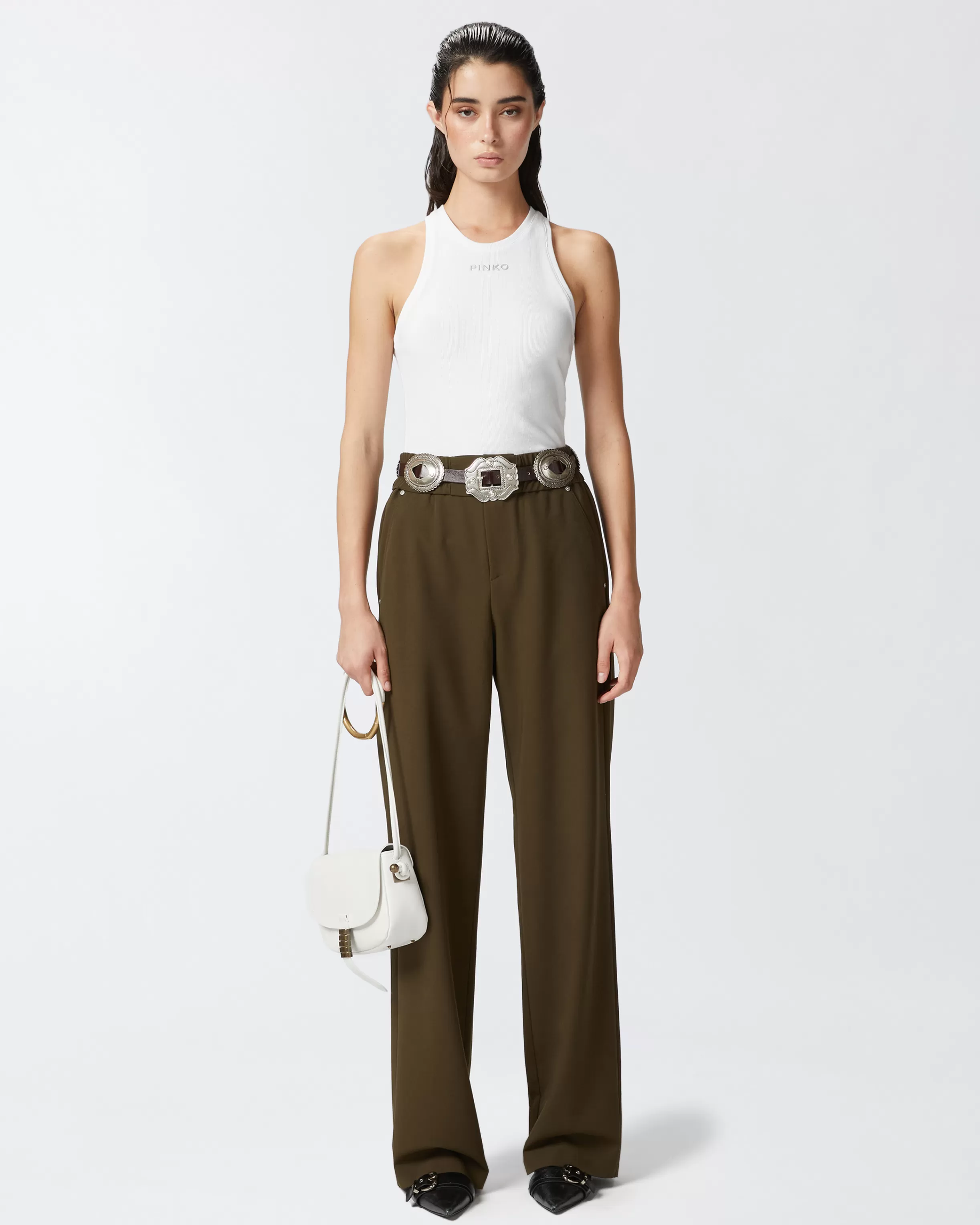 PINKO Crepe trousers with gathering at the waist