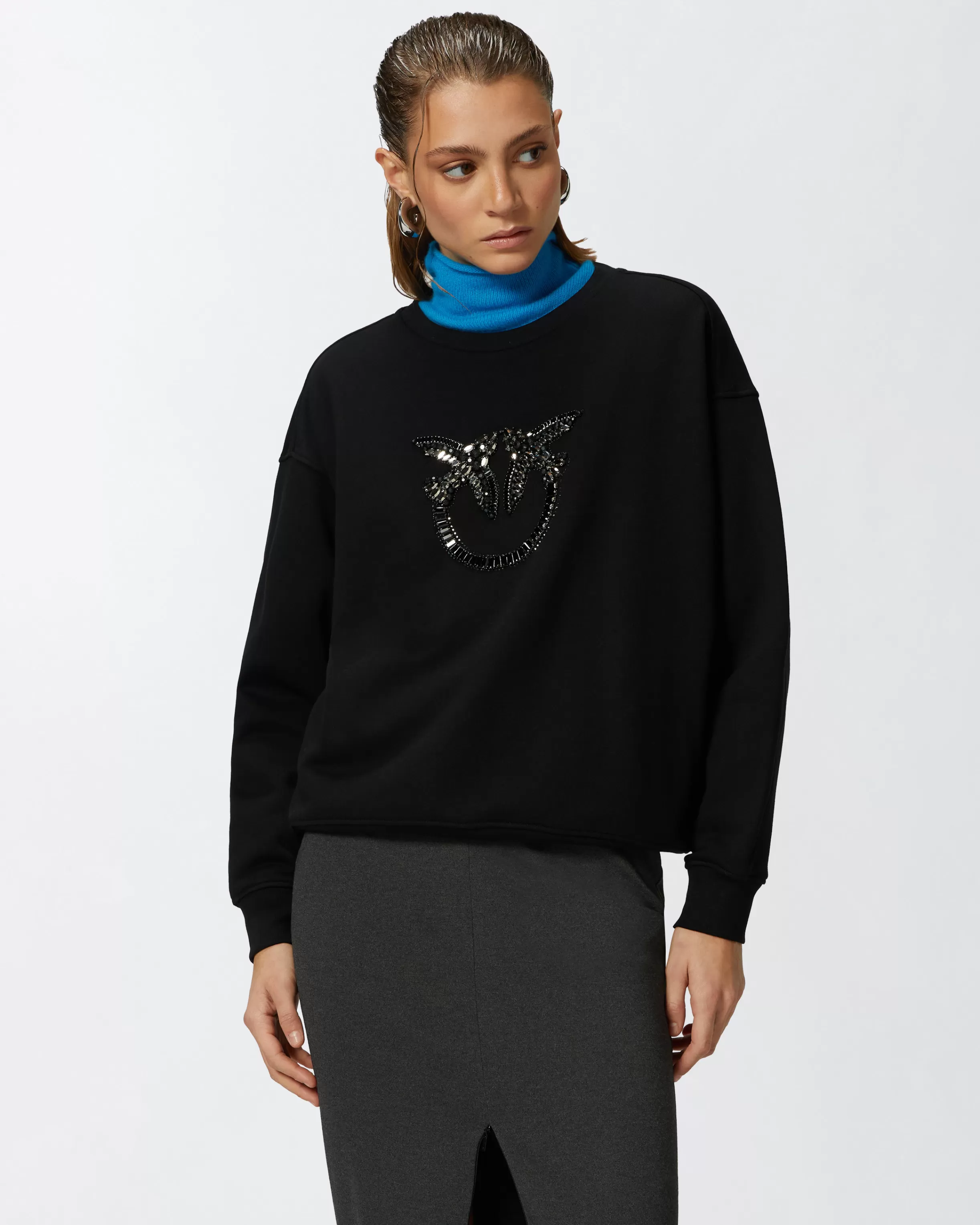 PINKO Crew-neck sweatshirt with Love Birds jewel embroidery