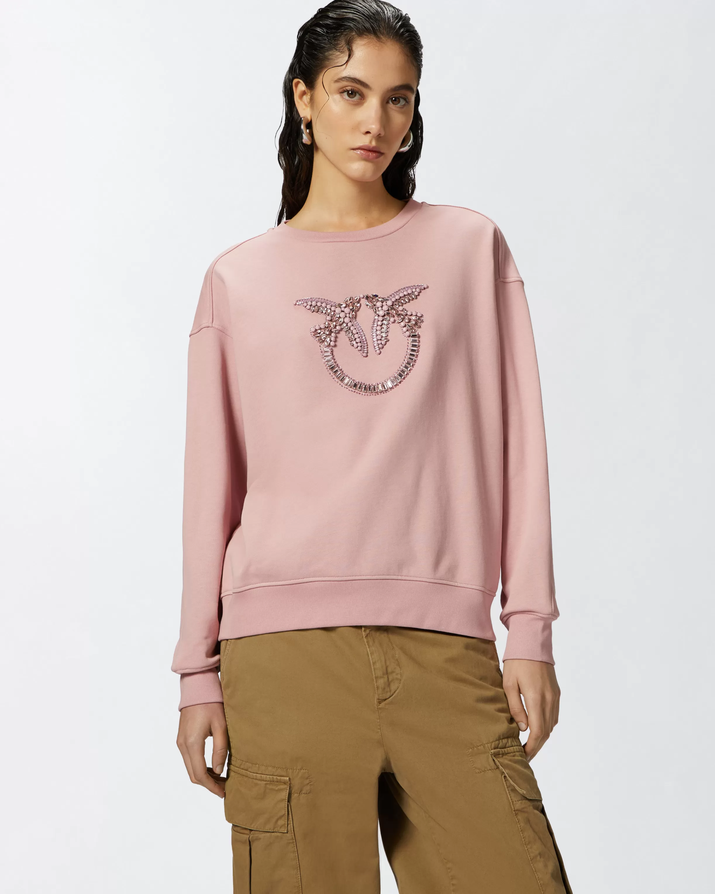 PINKO Crew-neck sweatshirt with Love Birds jewel embroidery