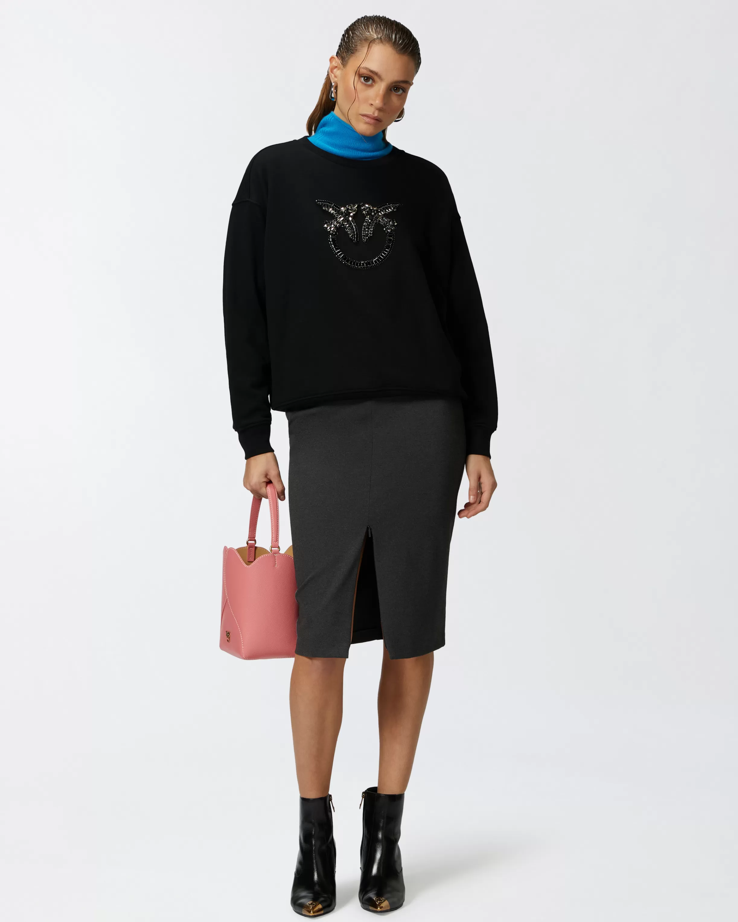 PINKO Crew-neck sweatshirt with Love Birds jewel embroidery