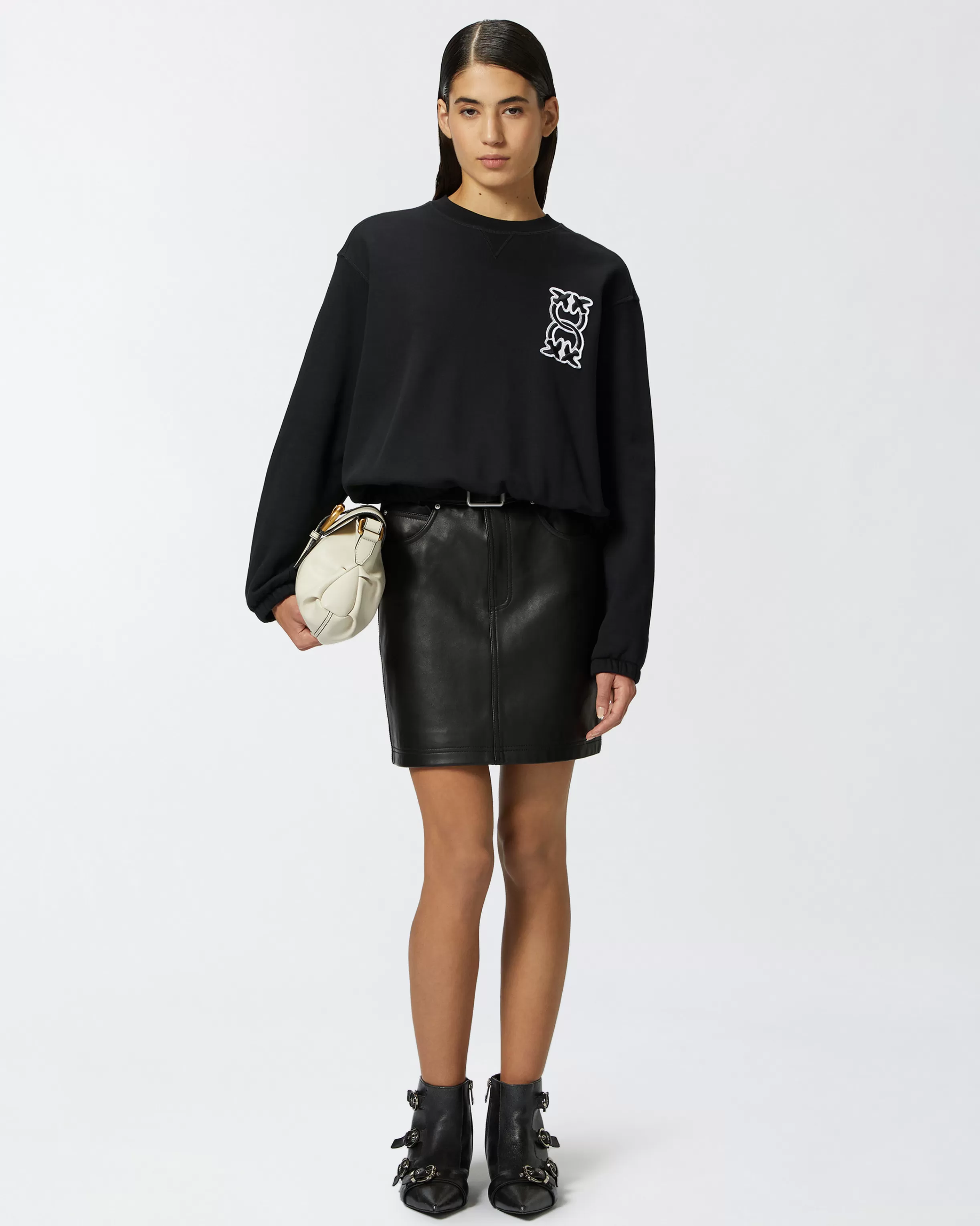 PINKO Crew-neck sweatshirt with Love Birds Monogram patch