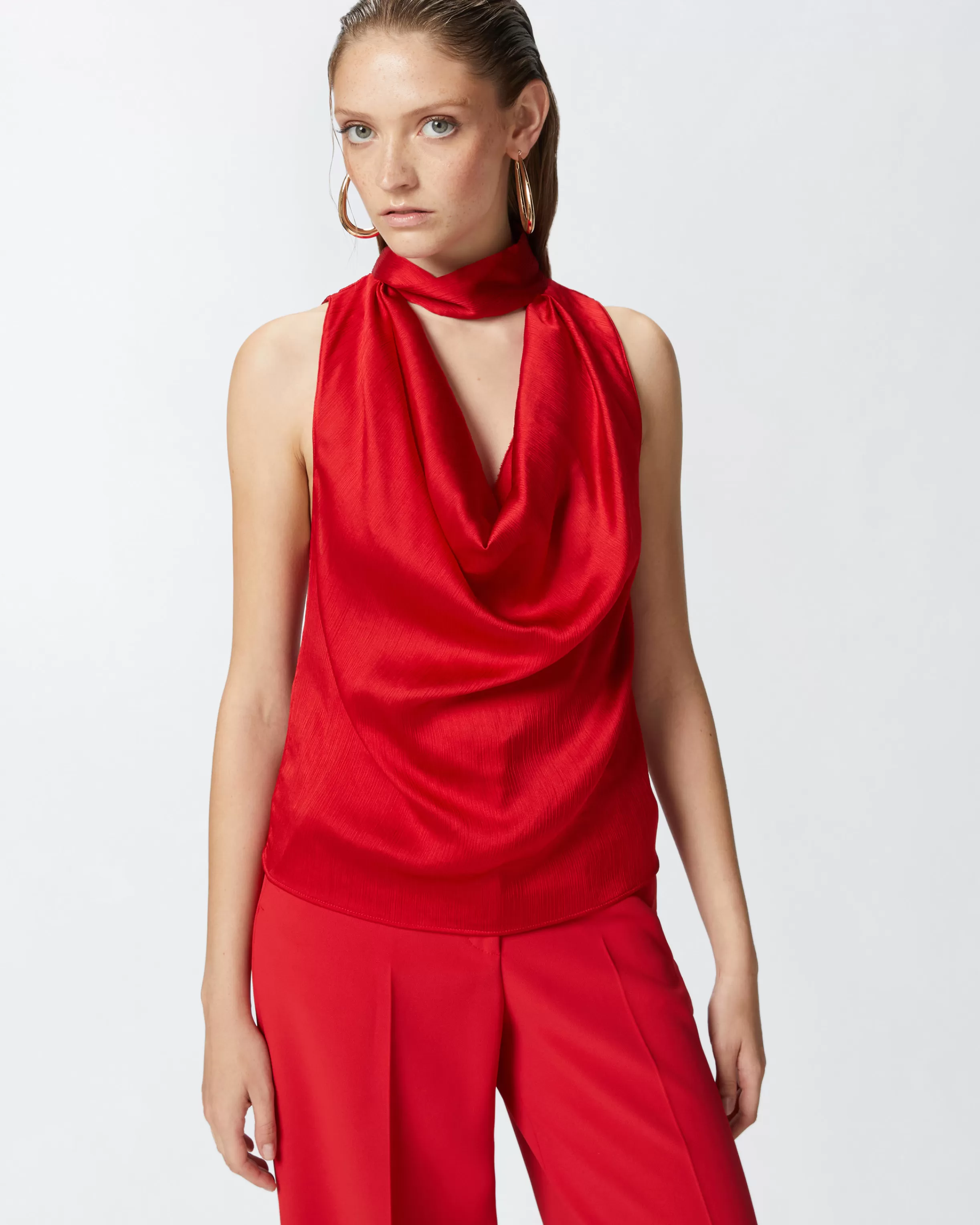 PINKO Crinkle satin top with draping