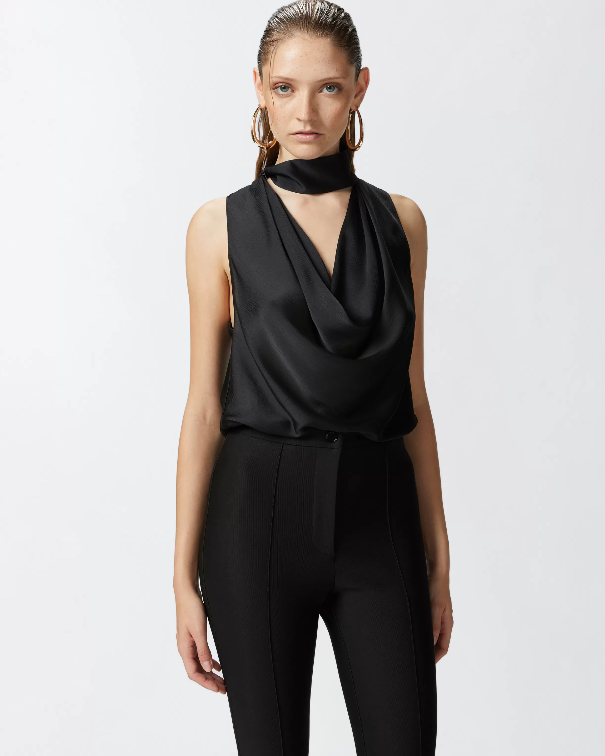 PINKO Crinkle satin top with draping