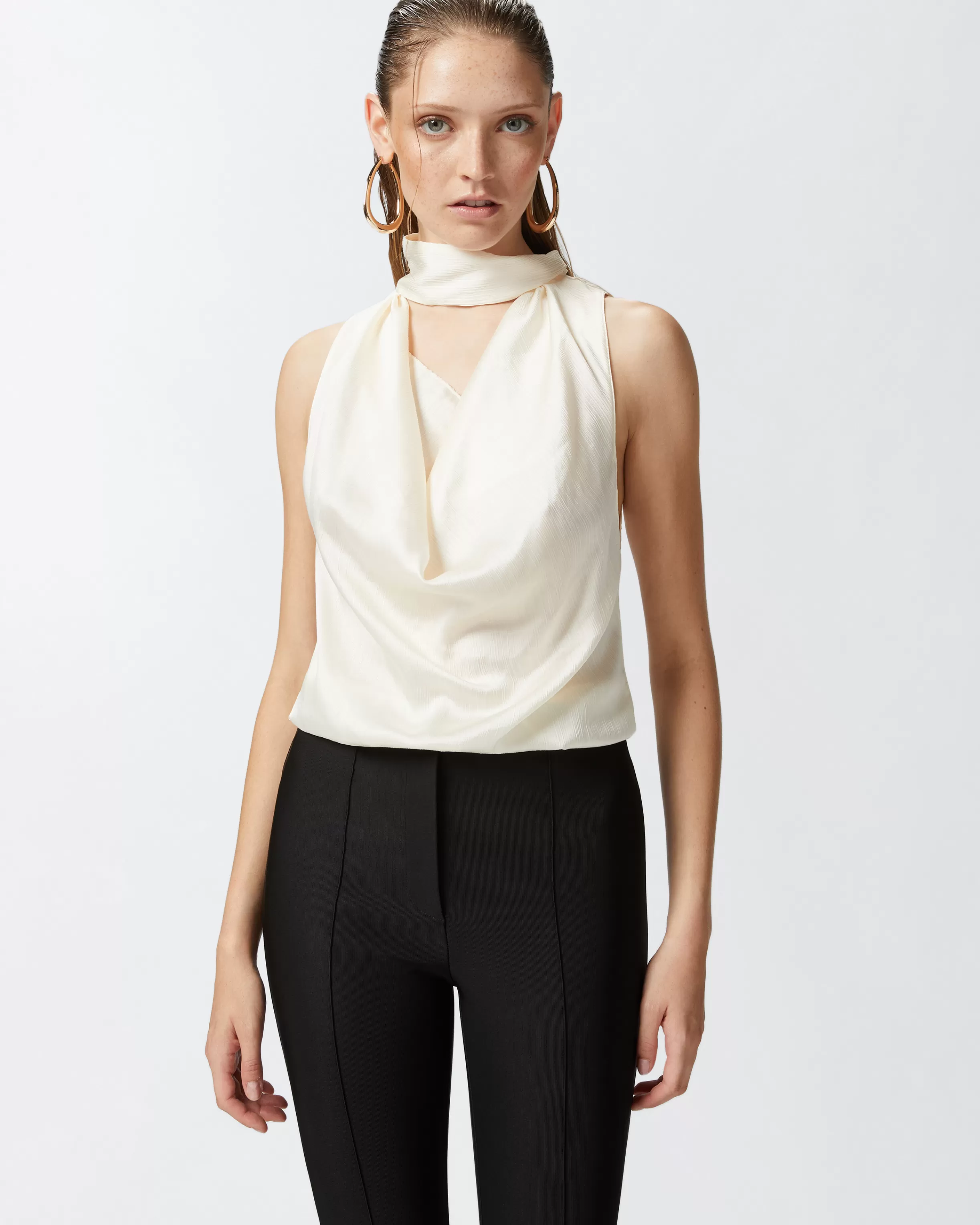 PINKO Crinkle satin top with draping