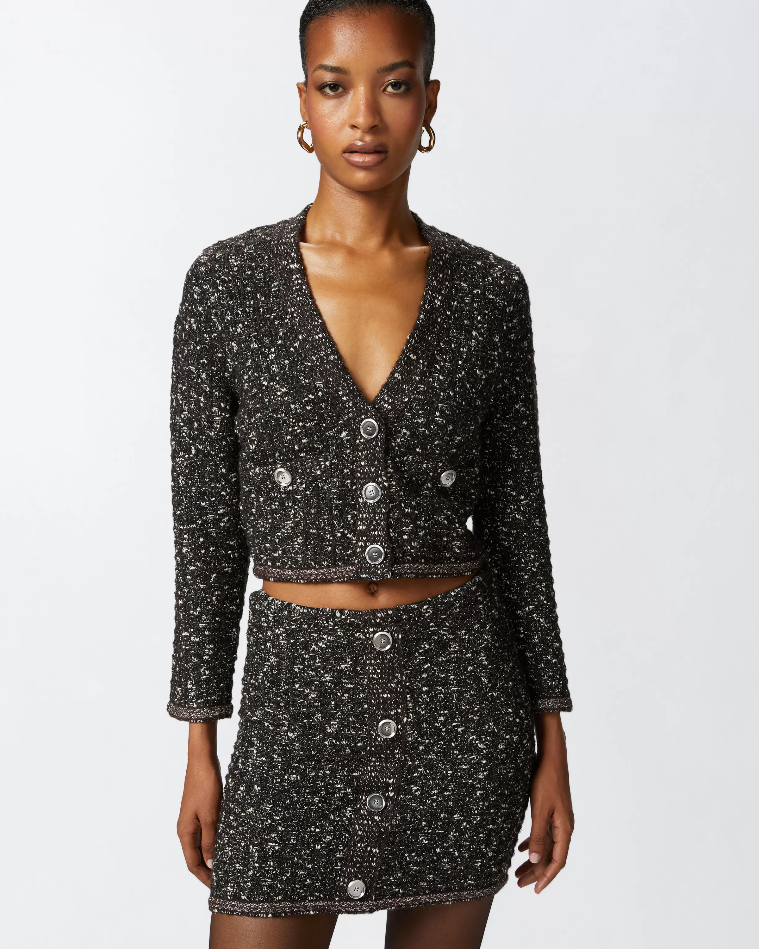 PINKO Cropped cardigan with sequins and V-neck