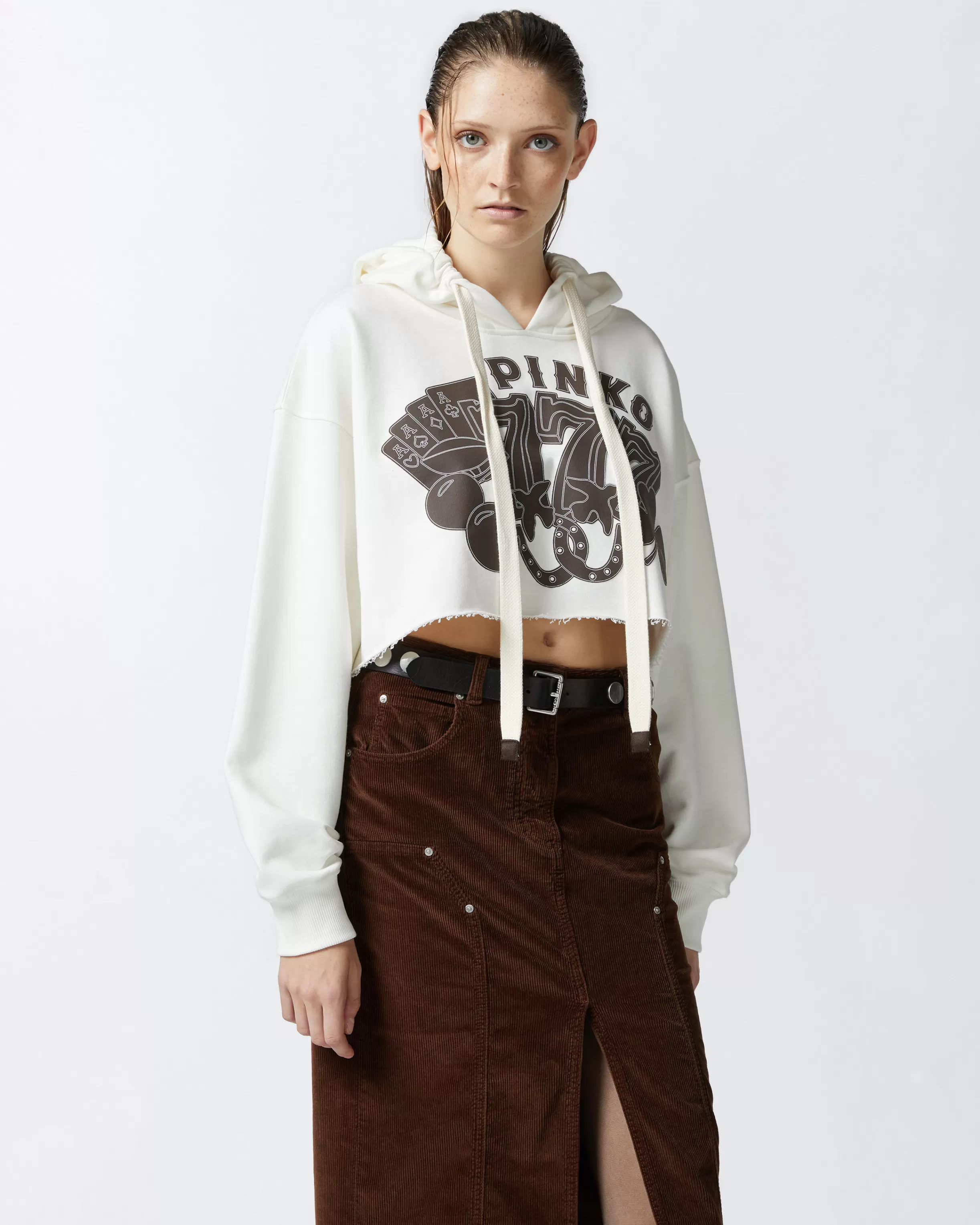 PINKO Cropped hoodie with casino print