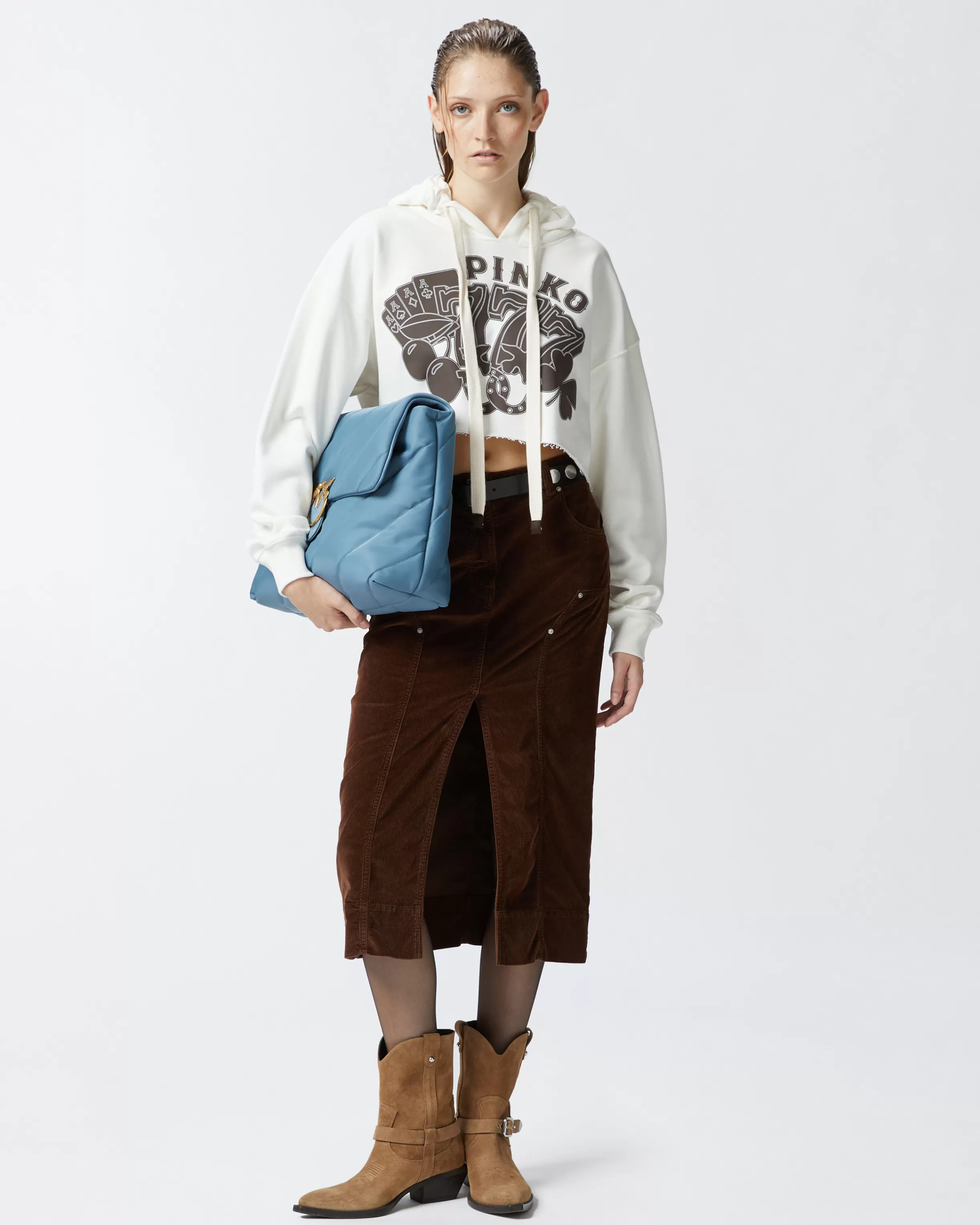 PINKO Cropped hoodie with casino print