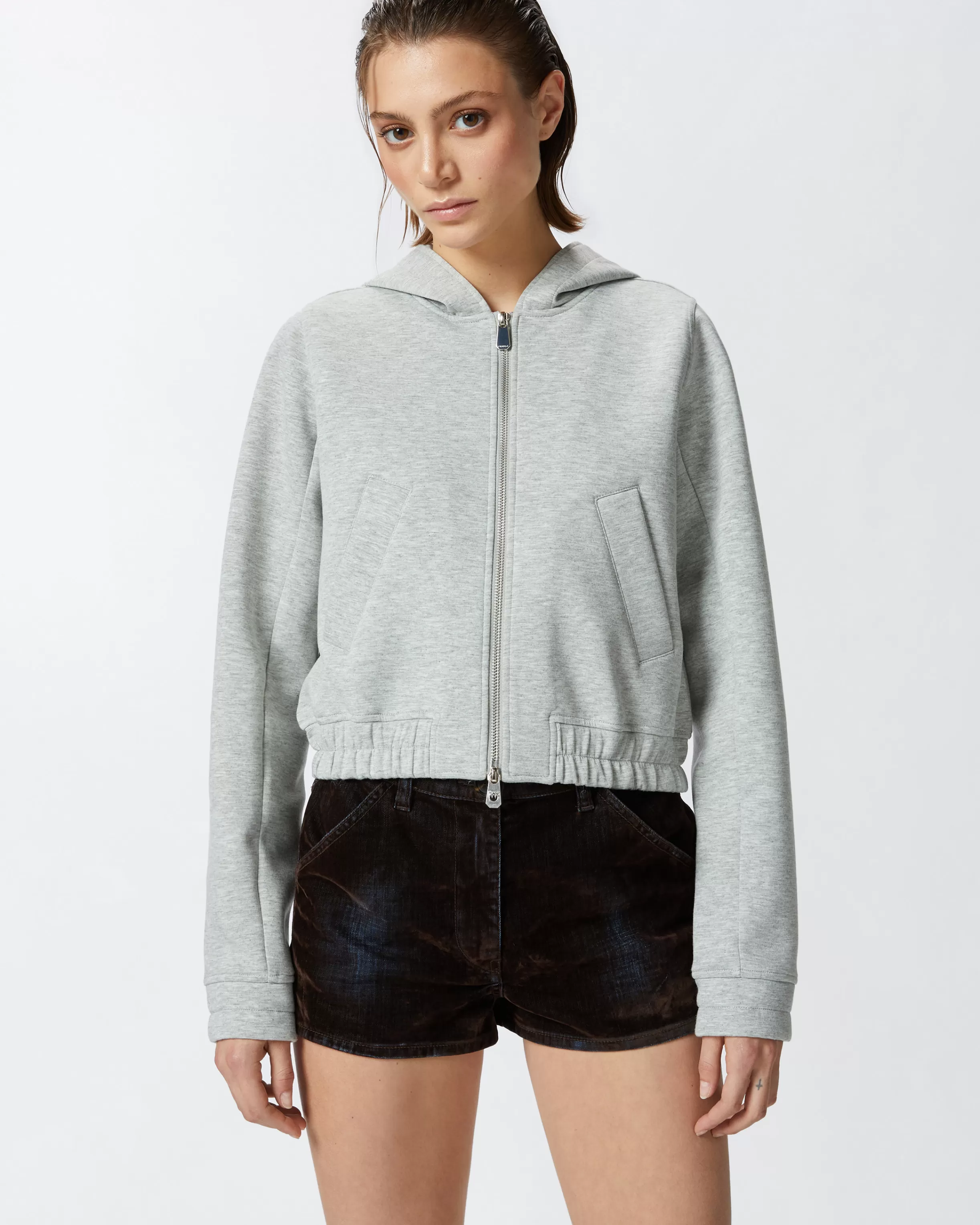 PINKO Cropped hoodie with melange technical jersey