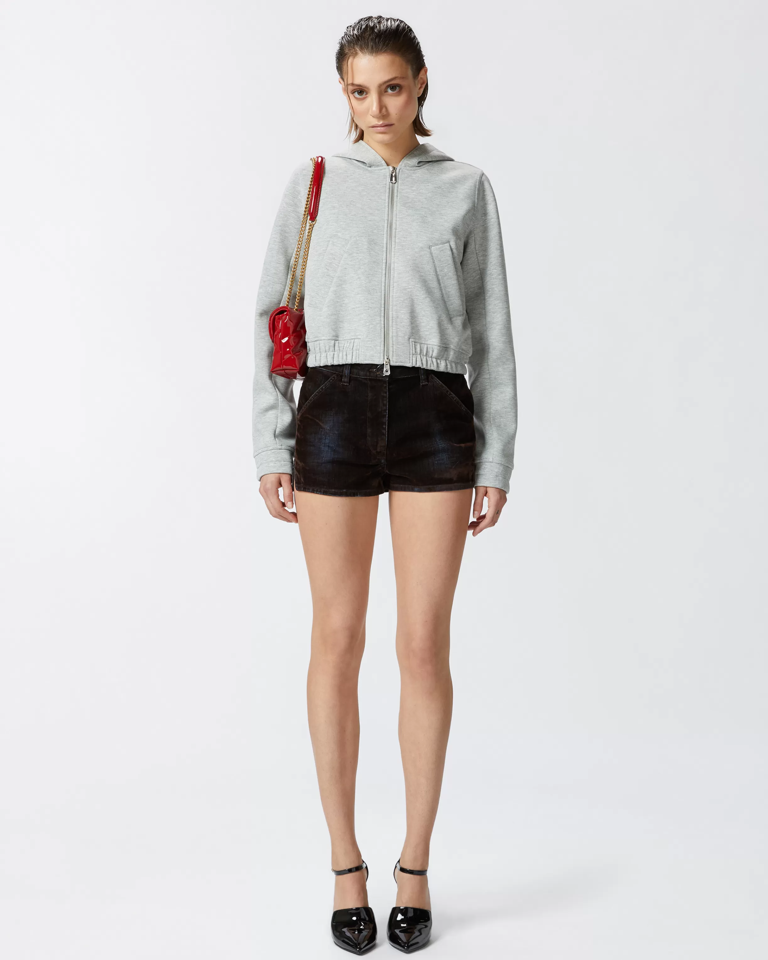 PINKO Cropped hoodie with melange technical jersey