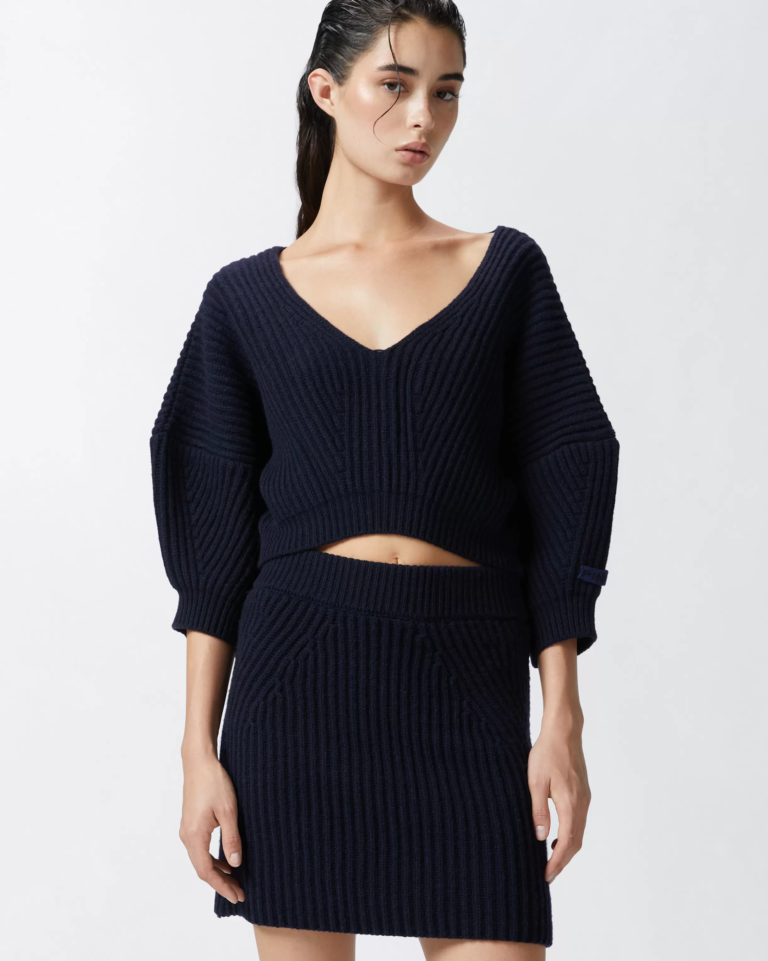 PINKO Cropped ribbed V-neck sweater