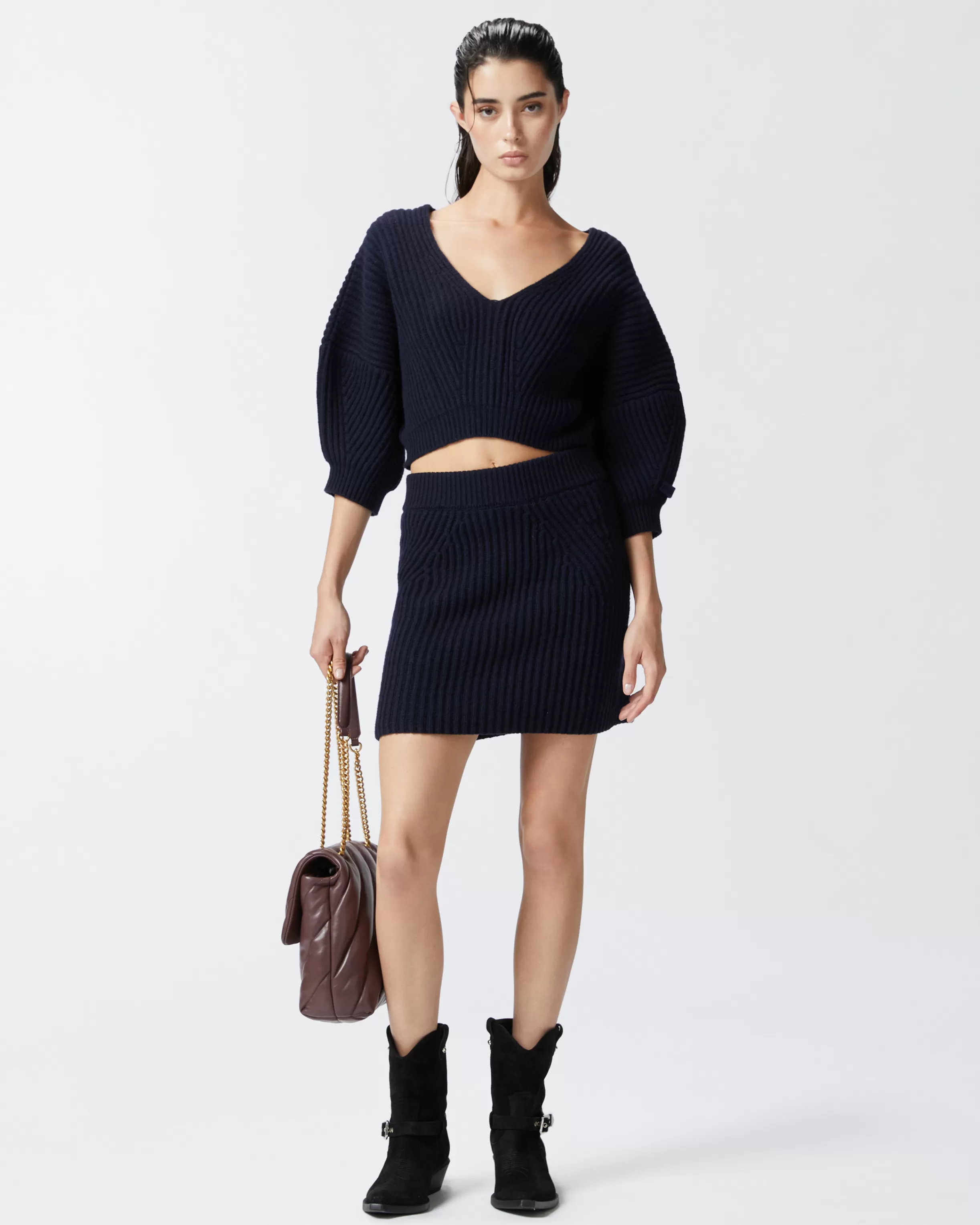 PINKO Cropped ribbed V-neck sweater