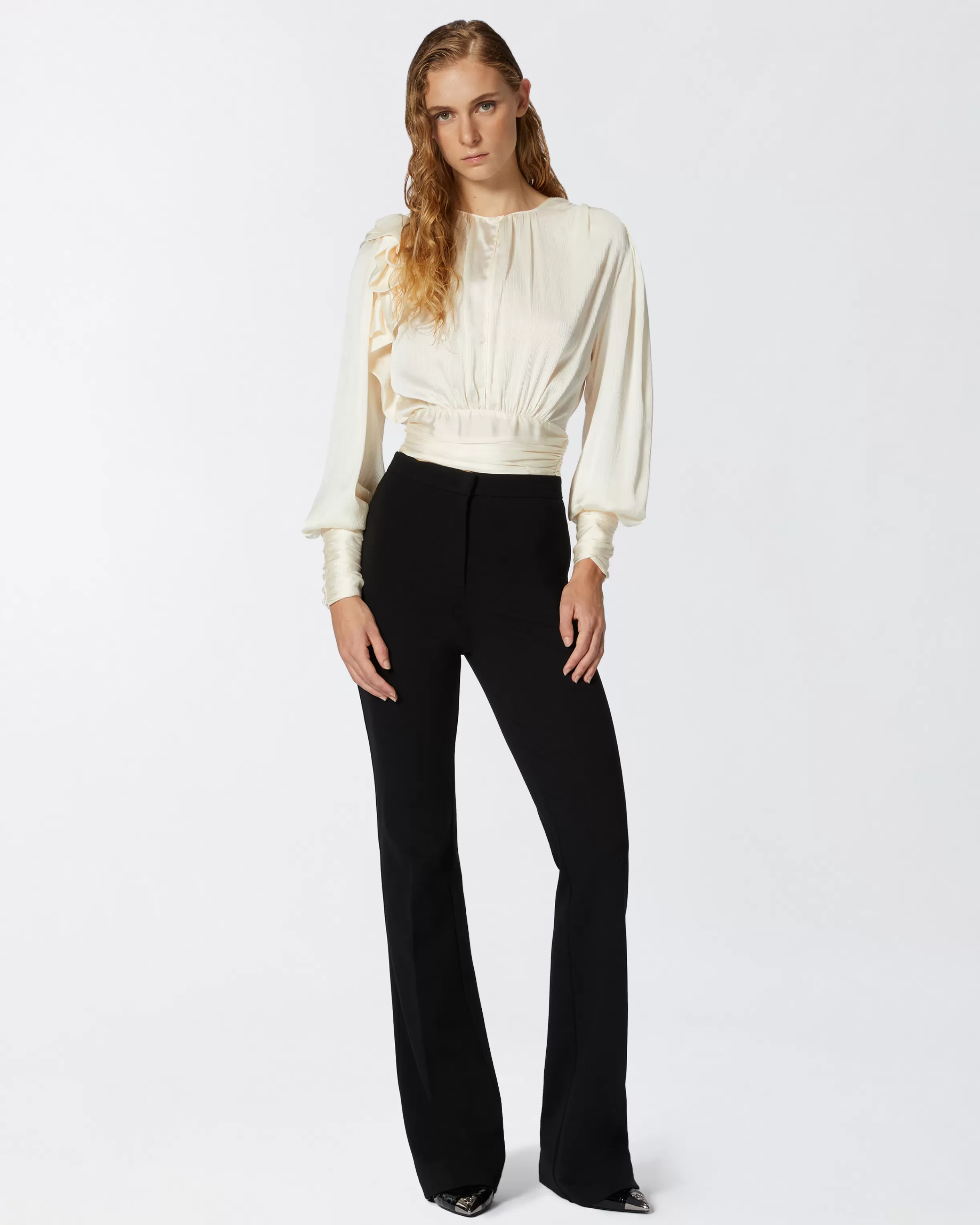 PINKO Cropped satin blouse with appliqués