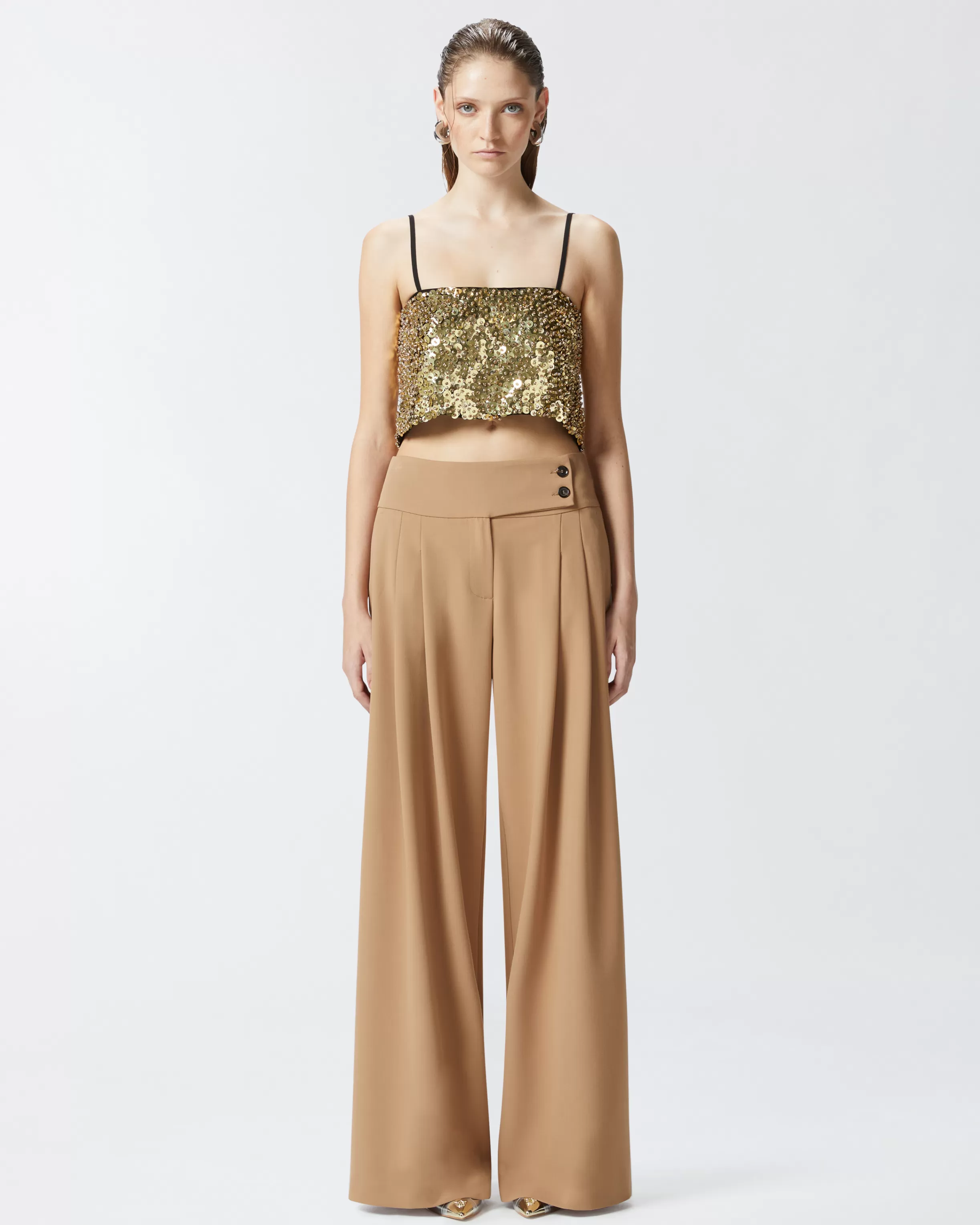 PINKO Cropped vest top with golden sequins