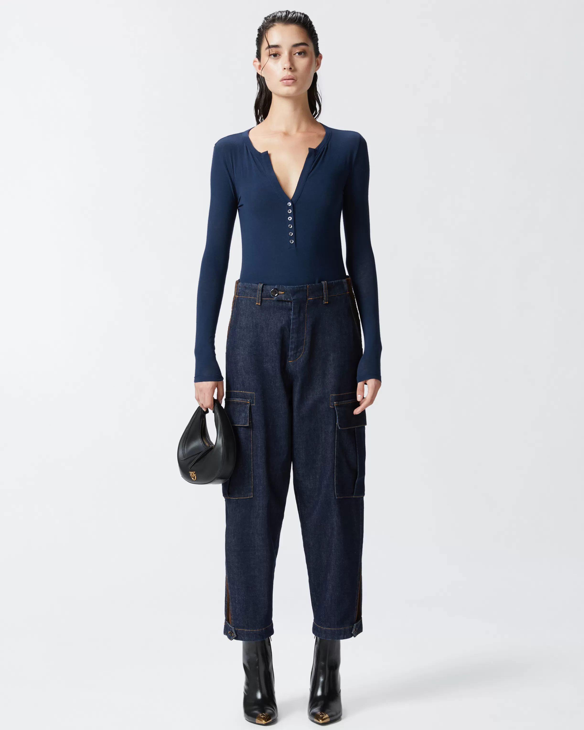 PINKO Dark blue cargo jeans with maxi pockets