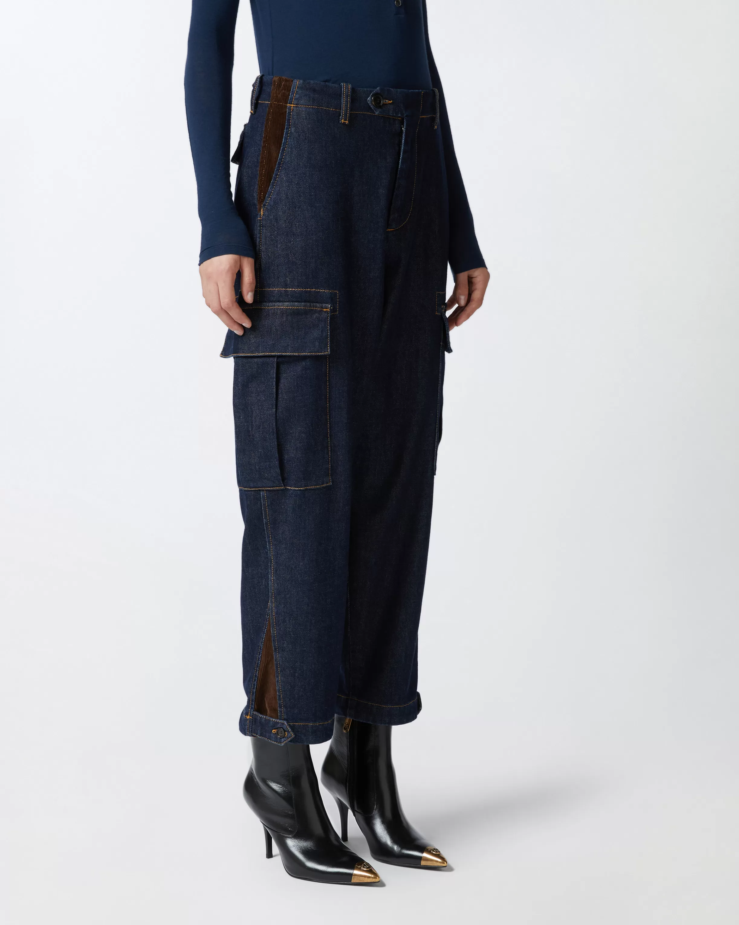 PINKO Dark blue cargo jeans with maxi pockets