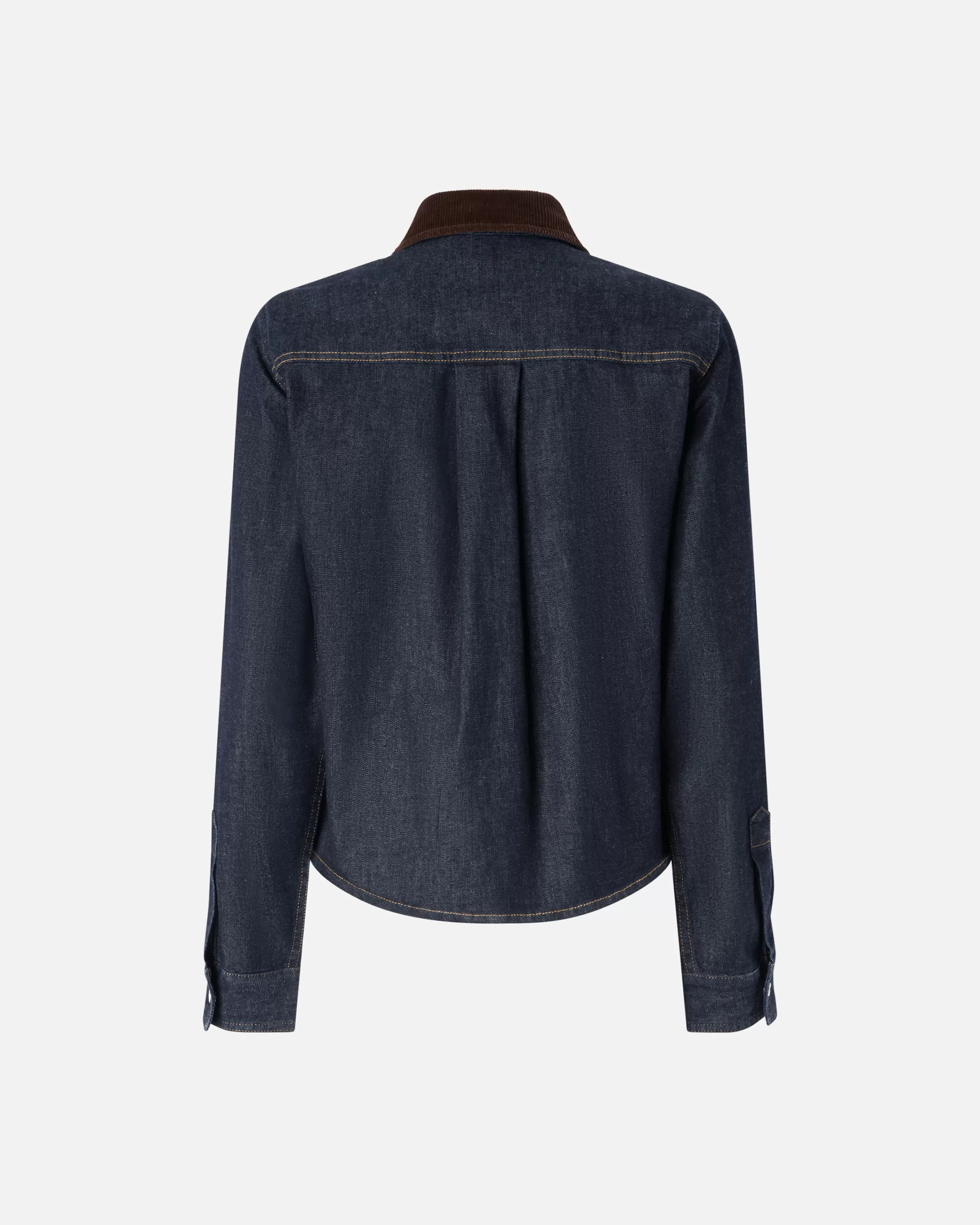 PINKO Dark blue denim shirt with needlecord collar