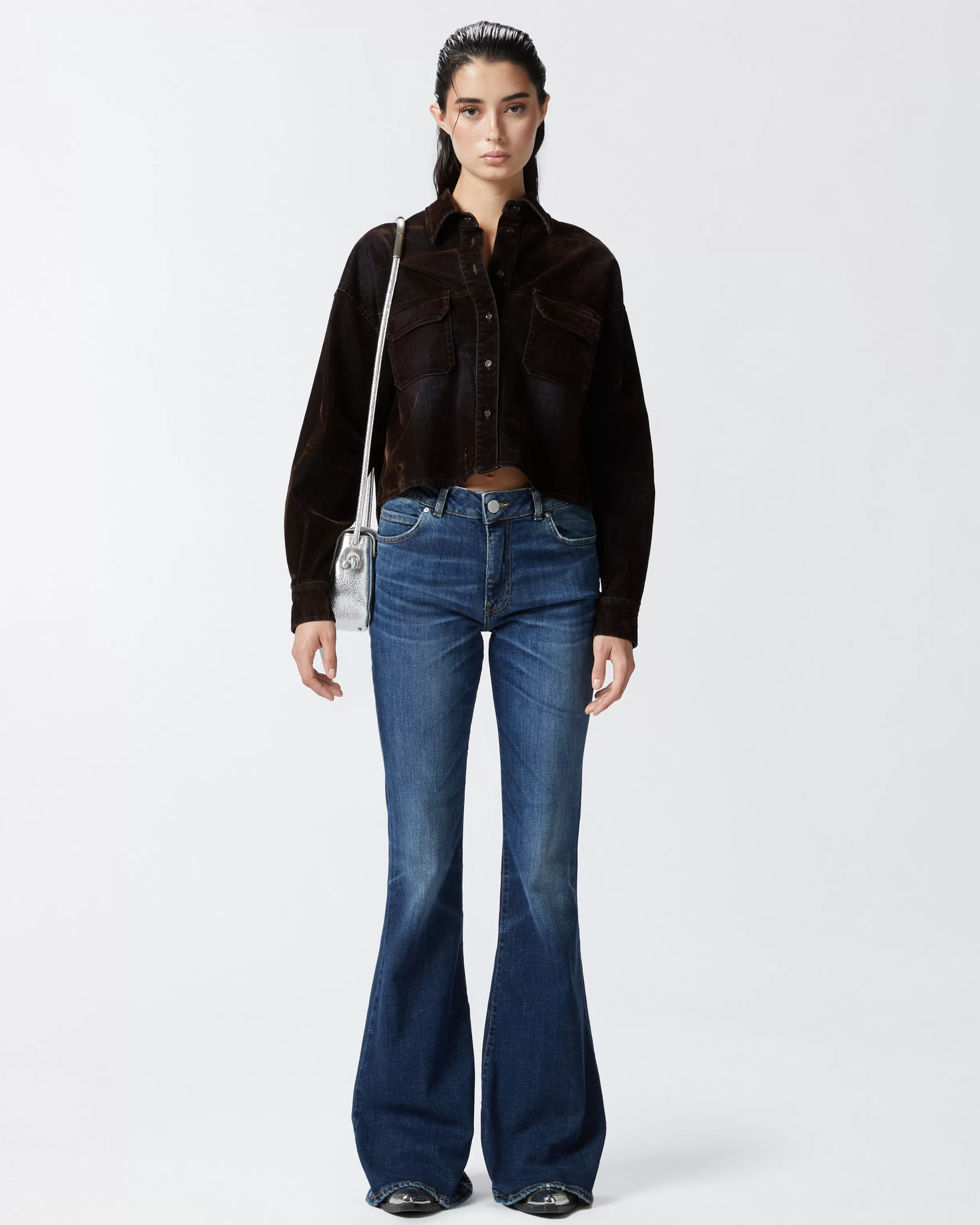 PINKO Dark blue wide flared jeans