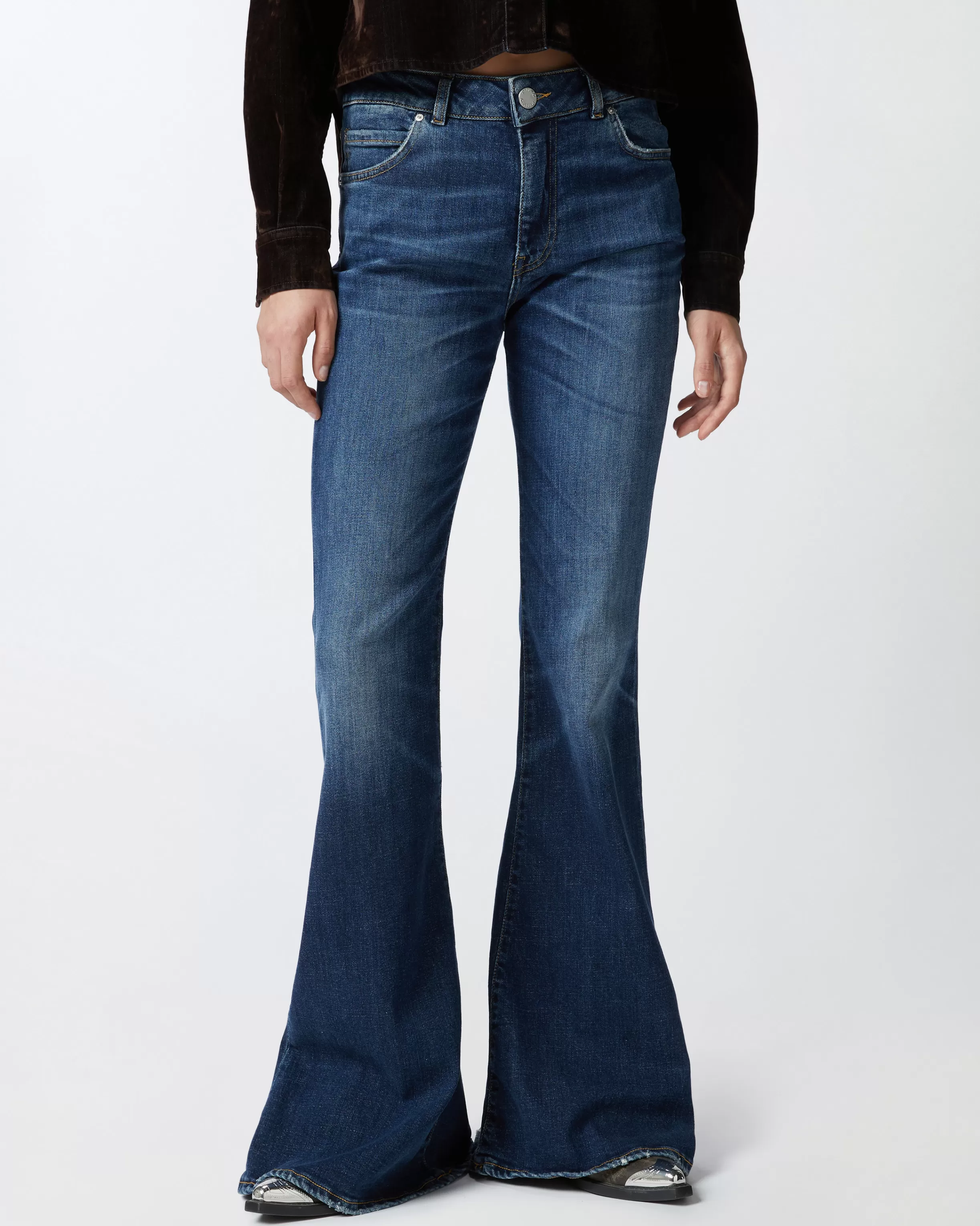 PINKO Dark blue wide flared jeans