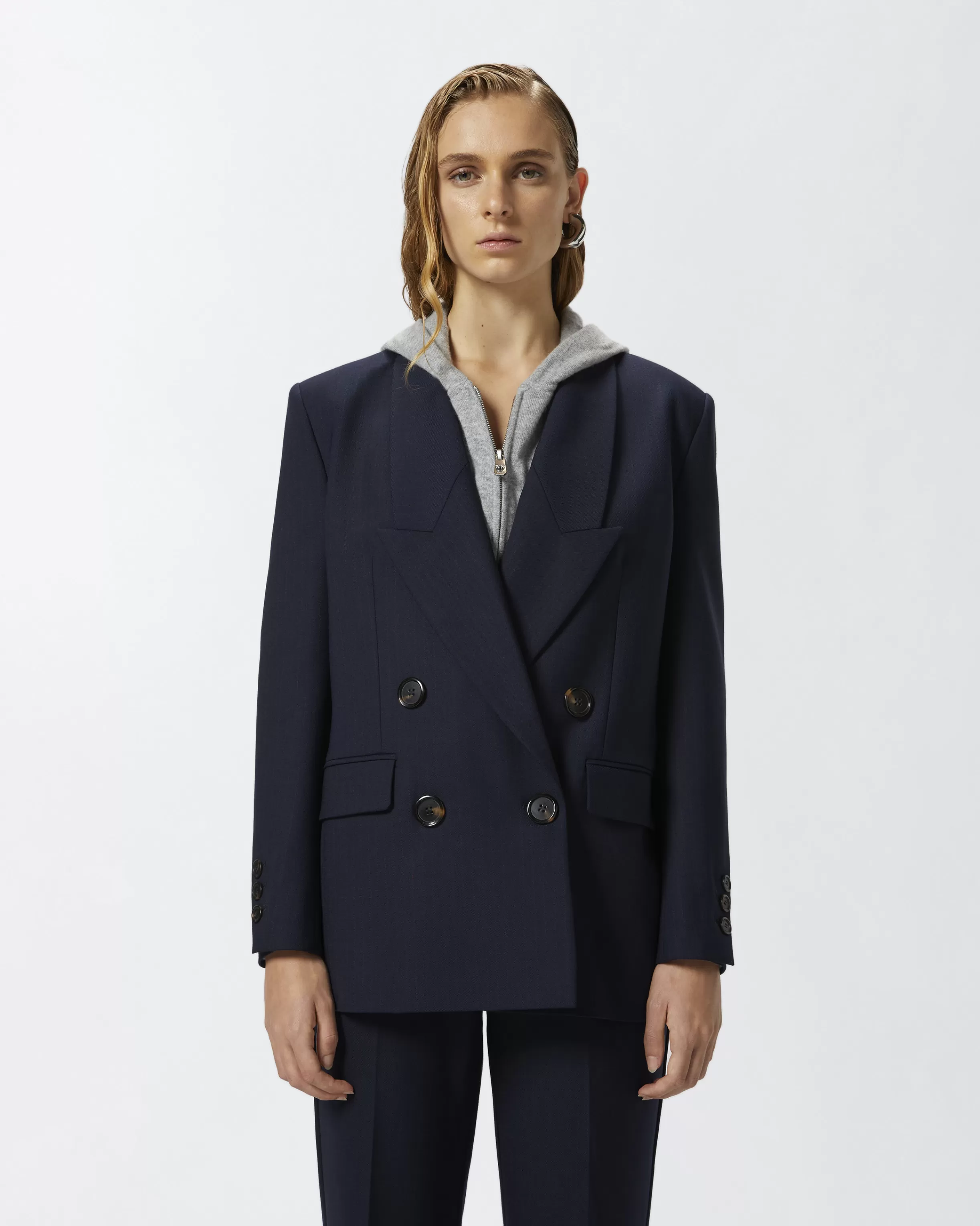 PINKO Double-breasted pinstriped blazer with horn buttons