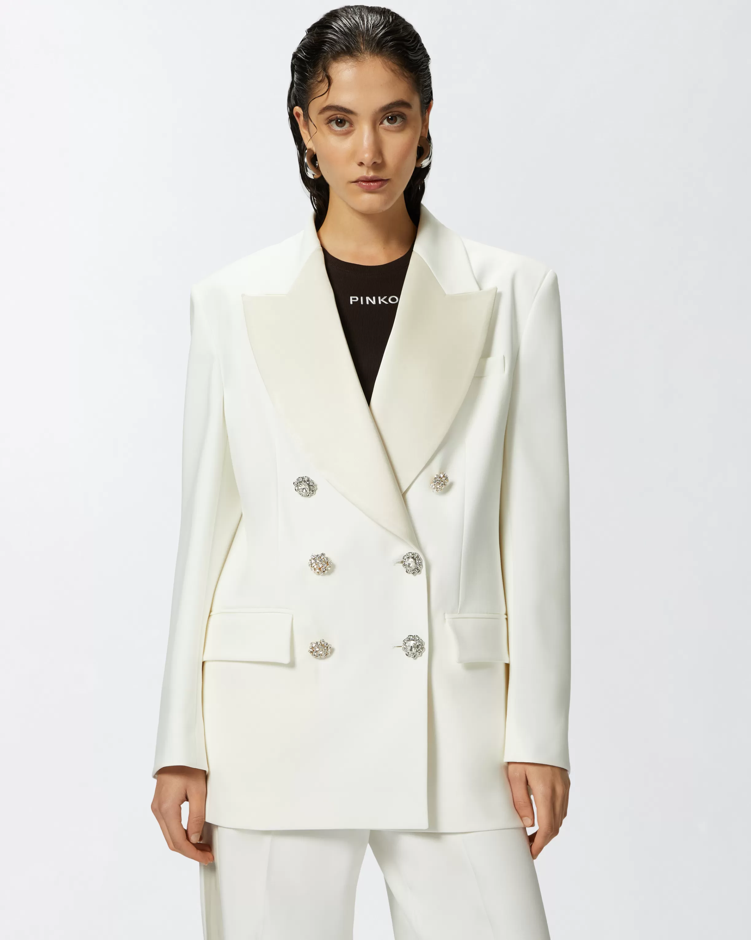 PINKO Elegant blazer with pin and jewel buttons