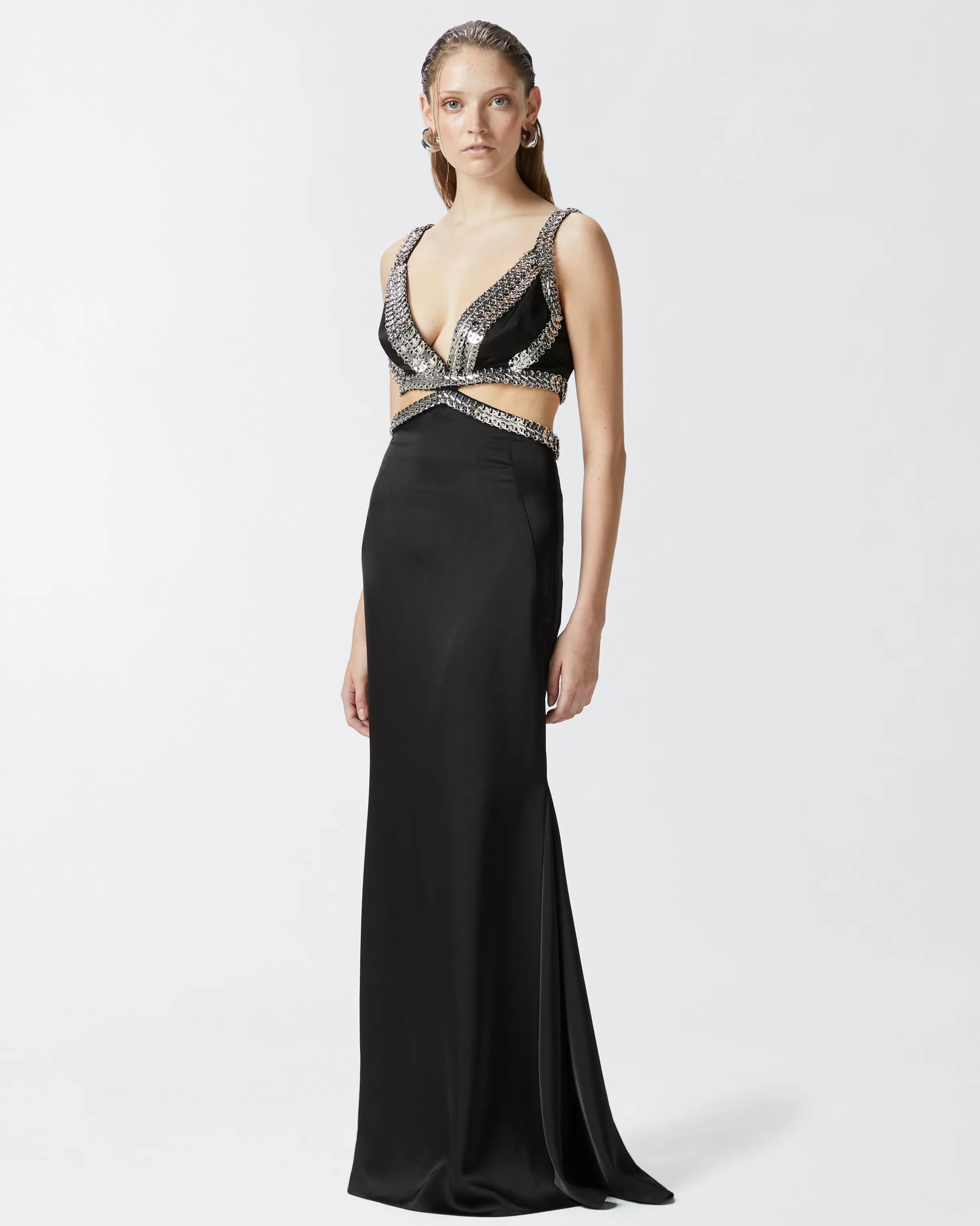 PINKO Elegant long dress with metallic embroidery