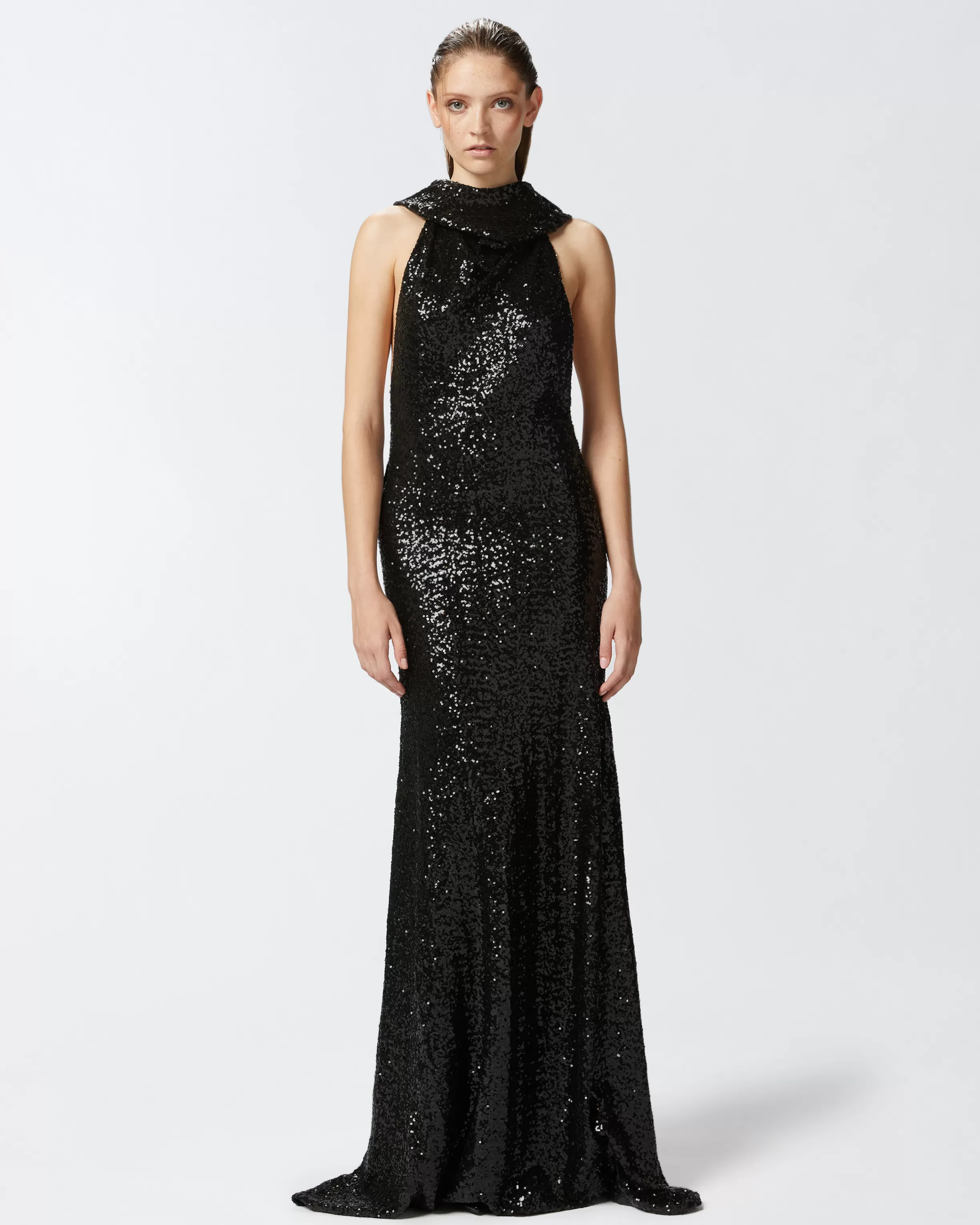 PINKO Elegant long sequinned dress with open back