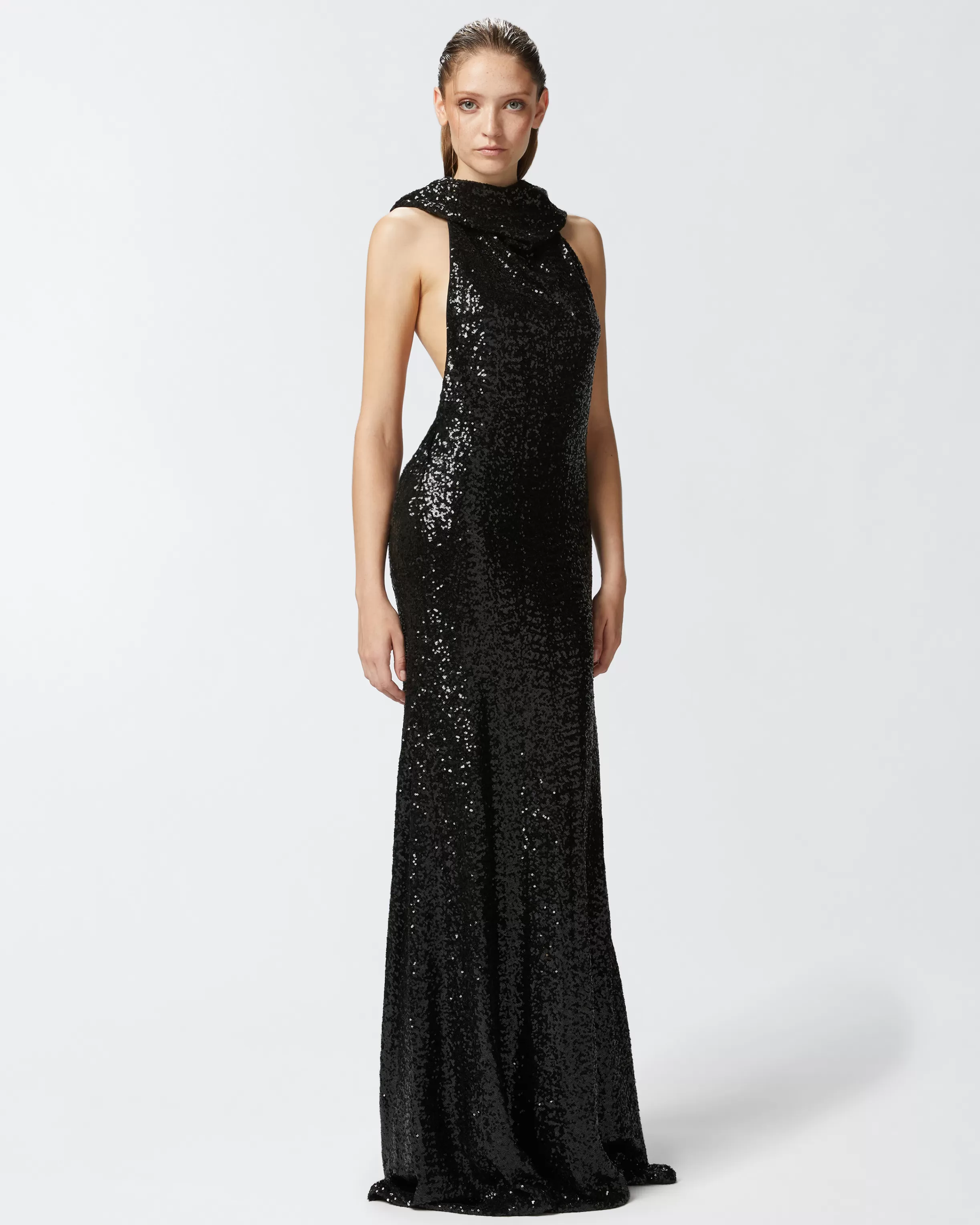 PINKO Elegant long sequinned dress with open back