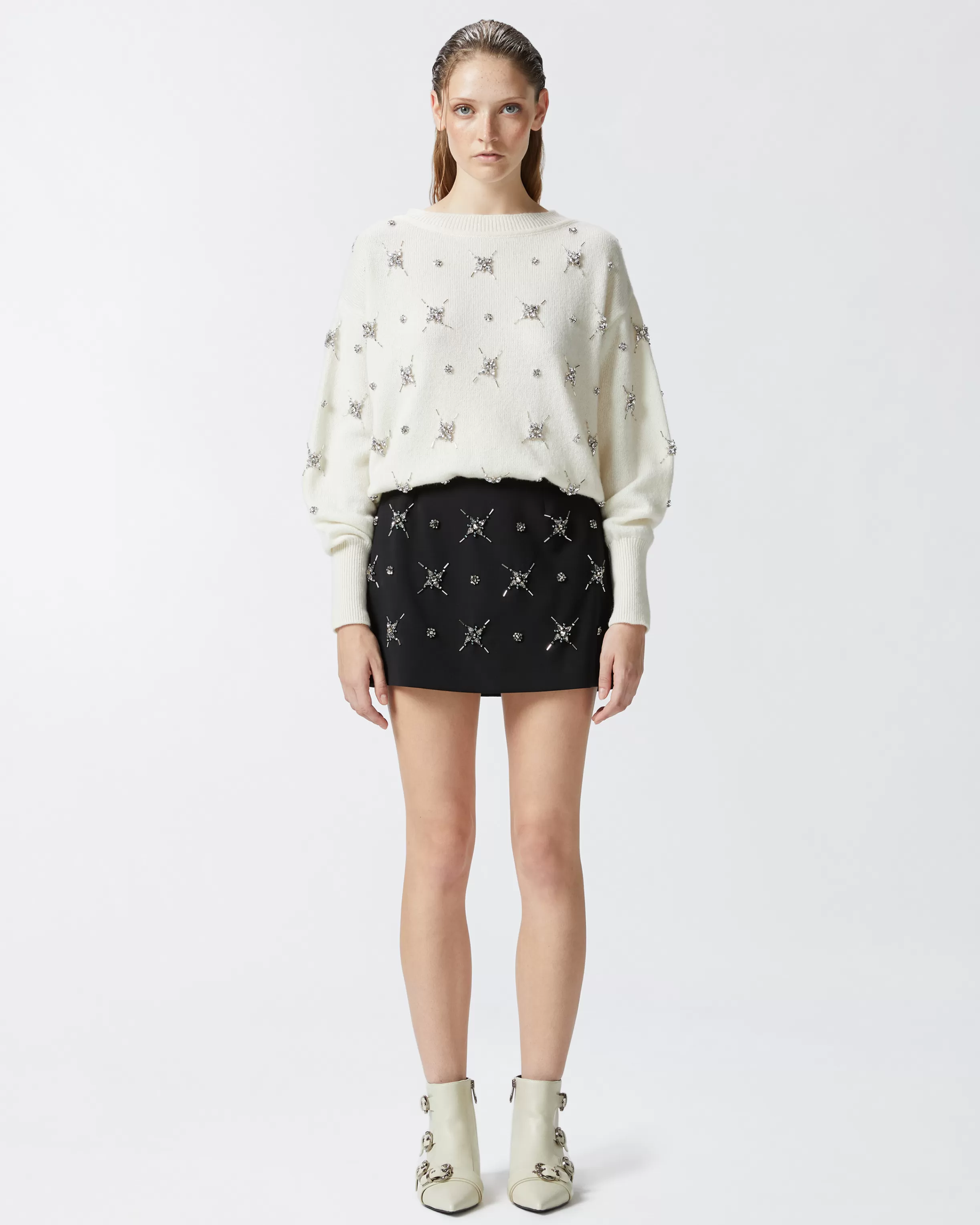 PINKO Elegant sweater with rhinestone jewel embroidery