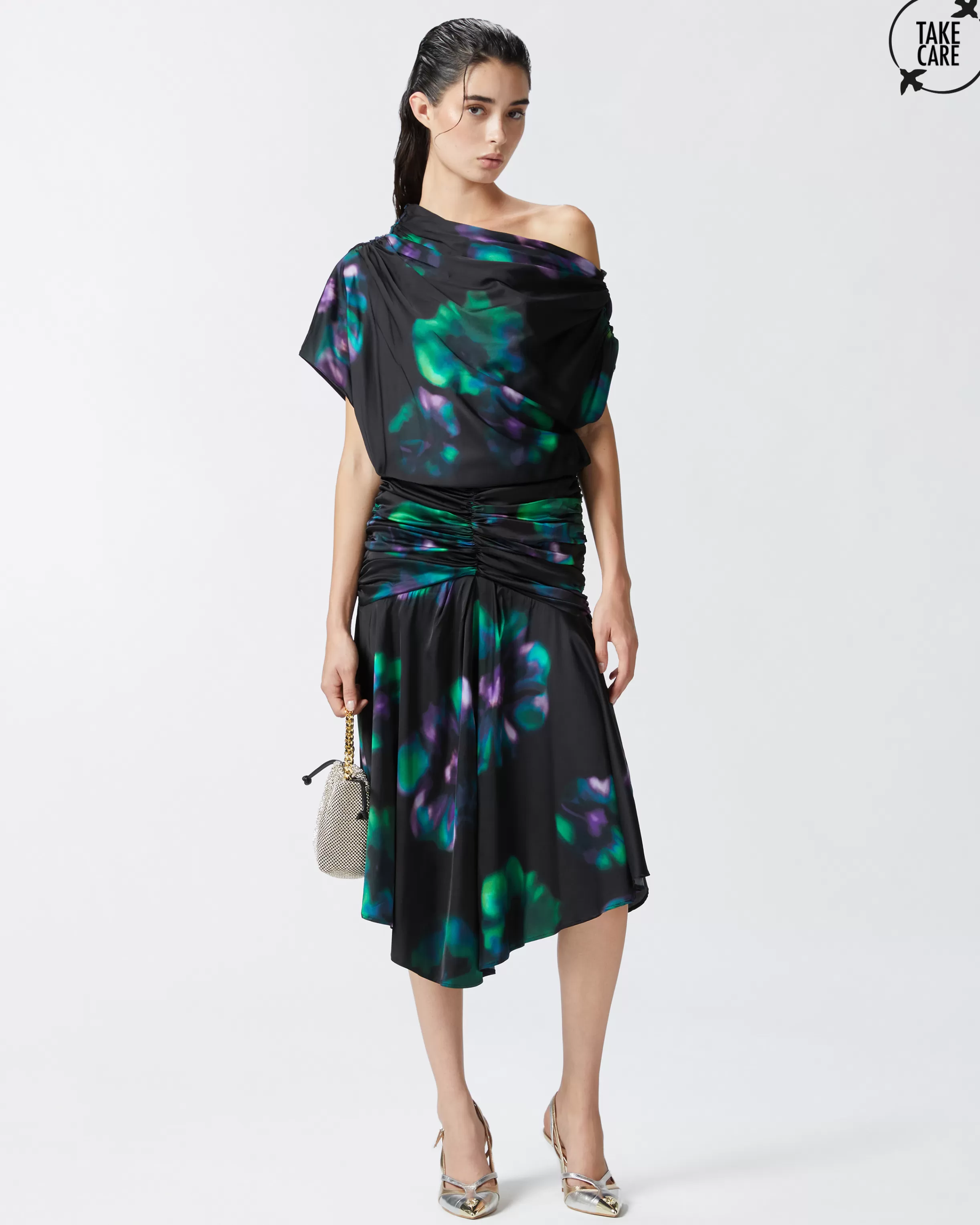 PINKO Fade-effect midi dress with floral print and draping