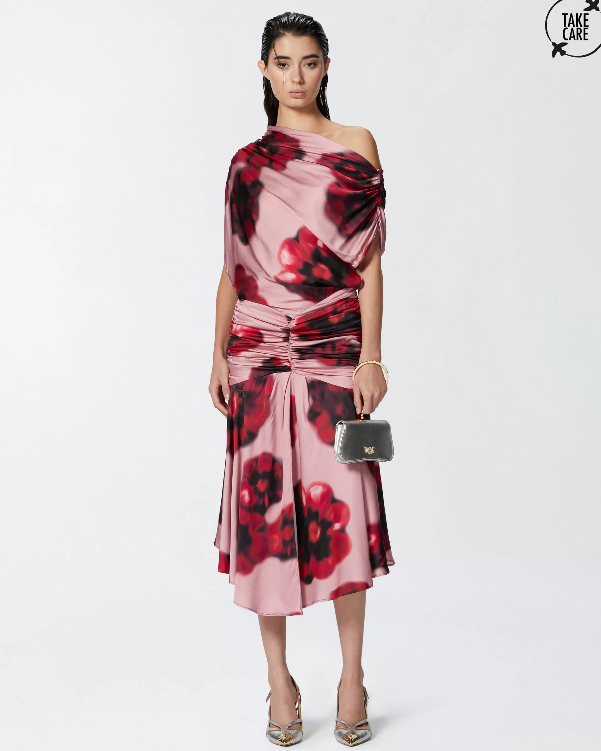 PINKO Fade-effect midi dress with floral print and draping