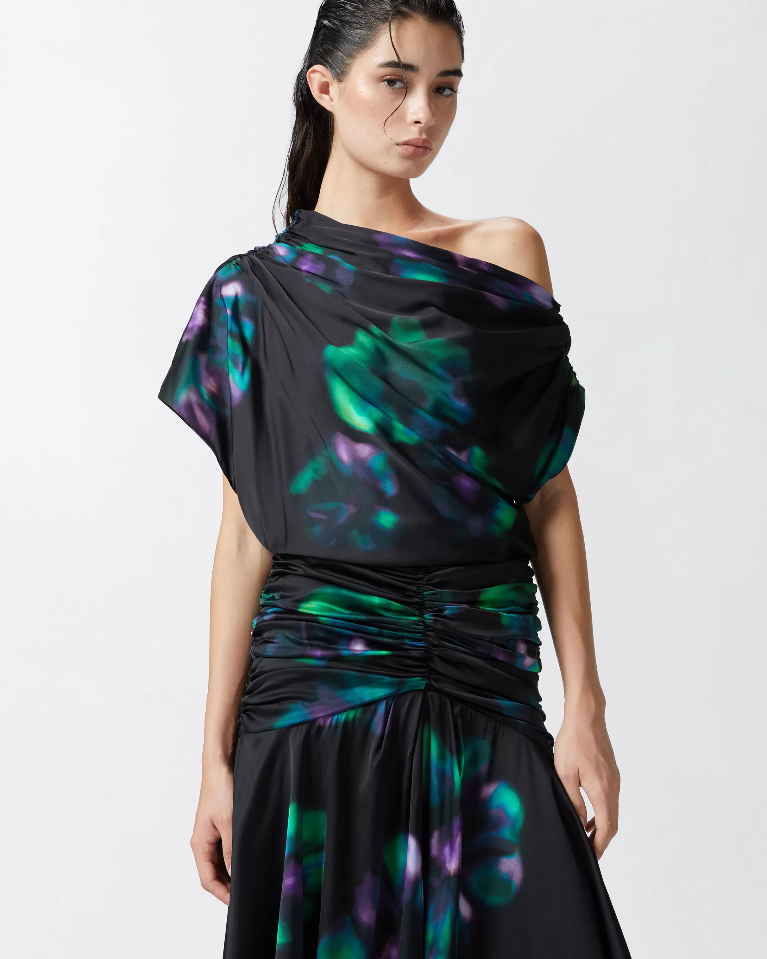 PINKO Fade-effect midi dress with floral print and draping