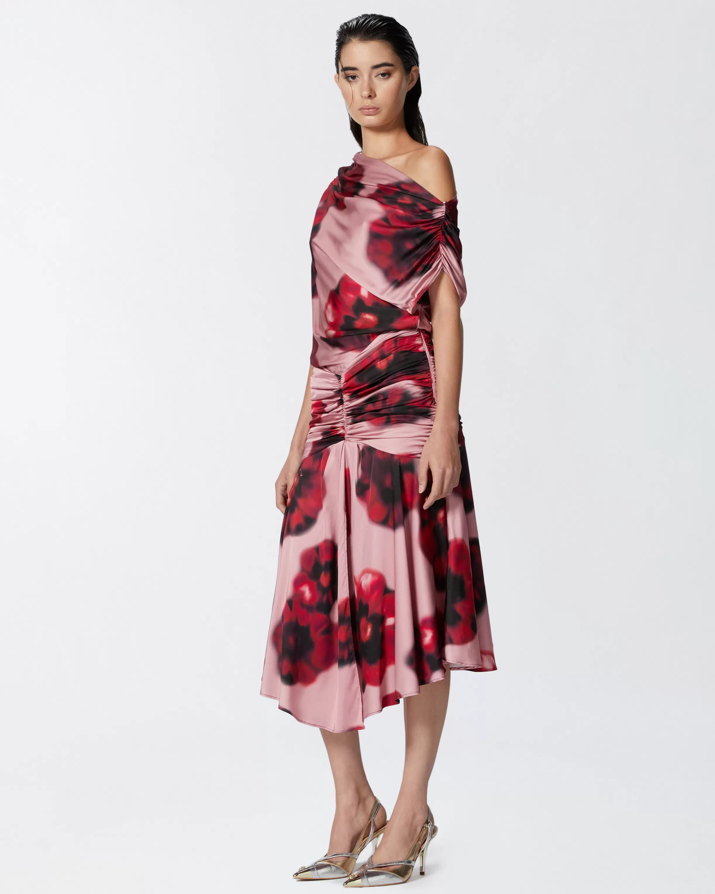 PINKO Fade-effect midi dress with floral print and draping