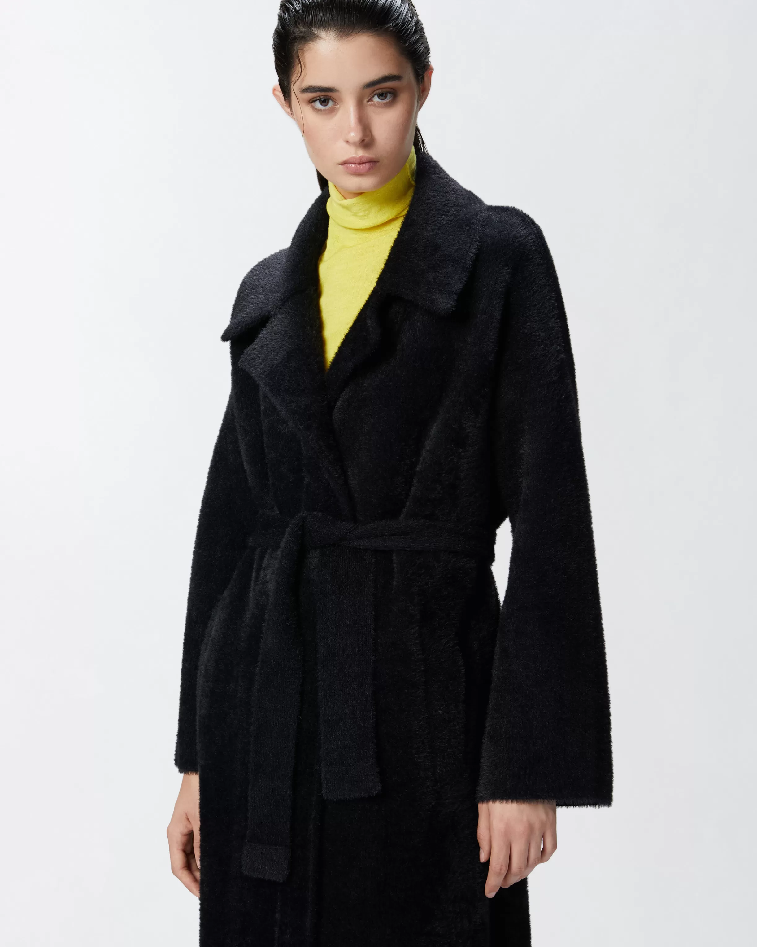 PINKO Faux fur wraparound coat with belt